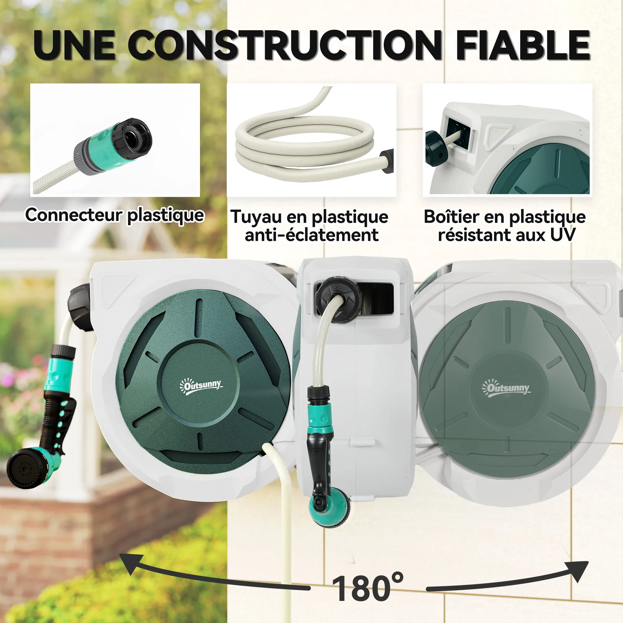 Enrouleur de tuyau d’arrosage automatique 30 m avec 7 Jets – Gris – vue 5