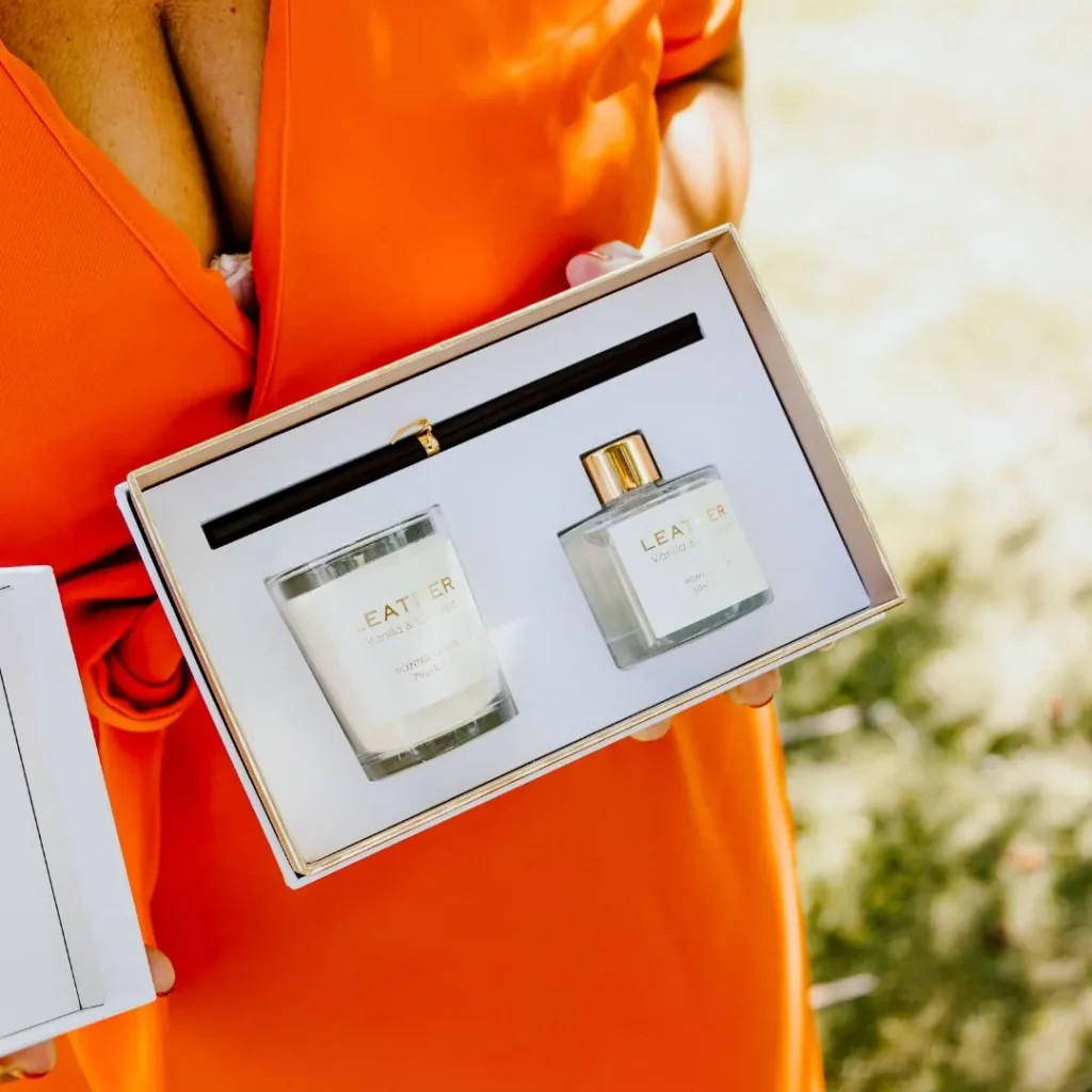 Coffret parfumé Vanilla & Coconut avec bougie & diffuseur – Leather Feel