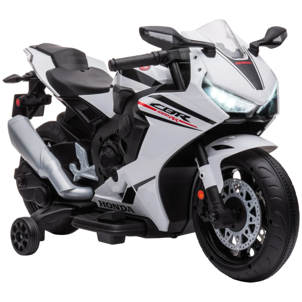 Moto Électrique Enfant Honda 6 V avec Phare & Sons – 3 à 5 Ans – Blanc