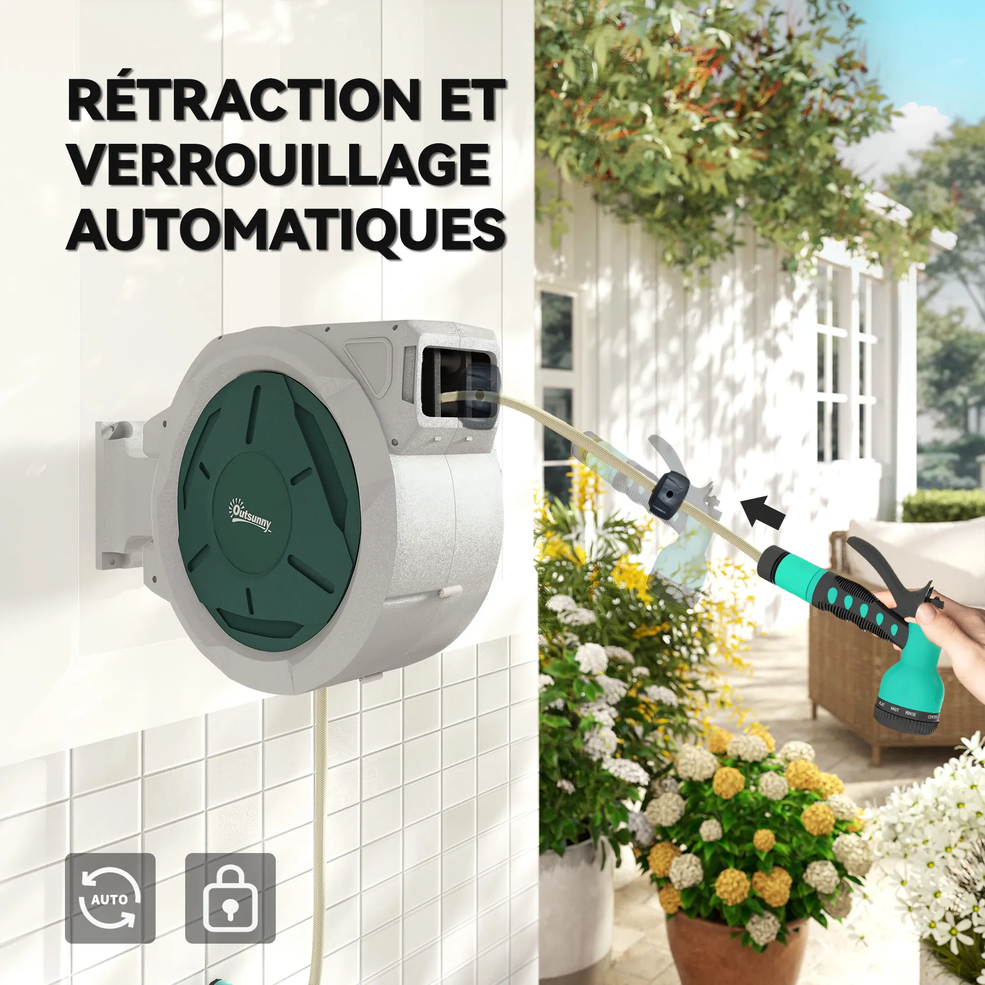 Enrouleur de tuyau d’arrosage automatique 30 m avec 7 Jets – Gris – vue 6