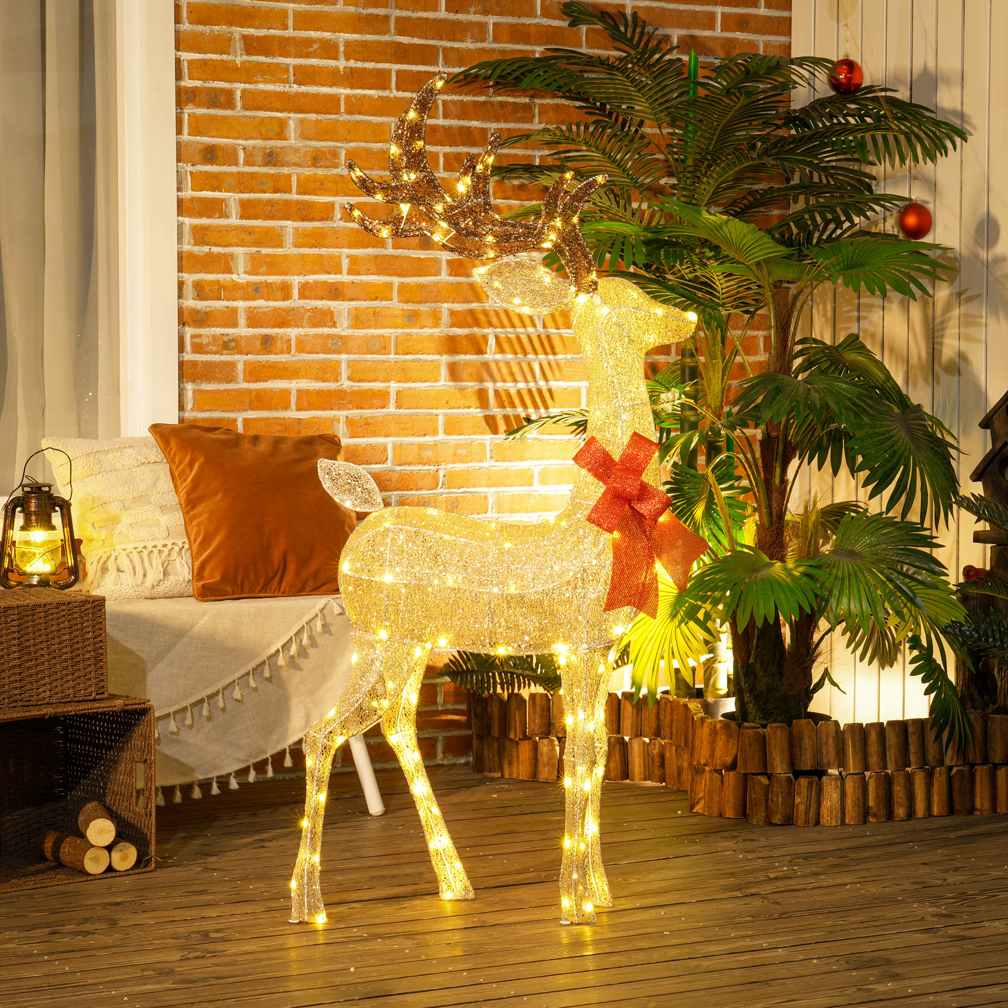 Renne lumineux de Noël 135 cm – 137 LED blanc chaud – Outsunny – vue supplémentaire