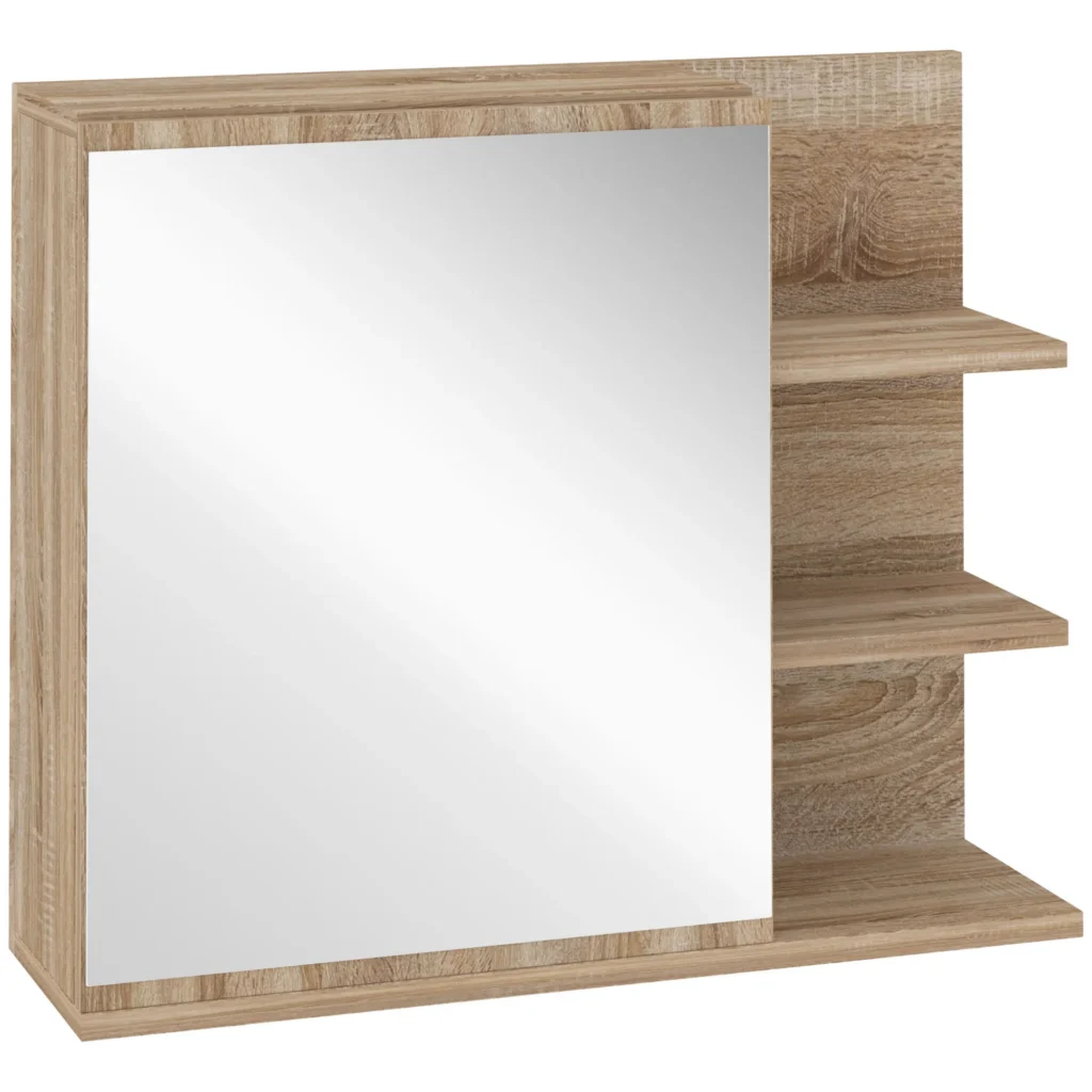 Armoire Miroir de Salle de Bain avec Étagères – Chêne Clair