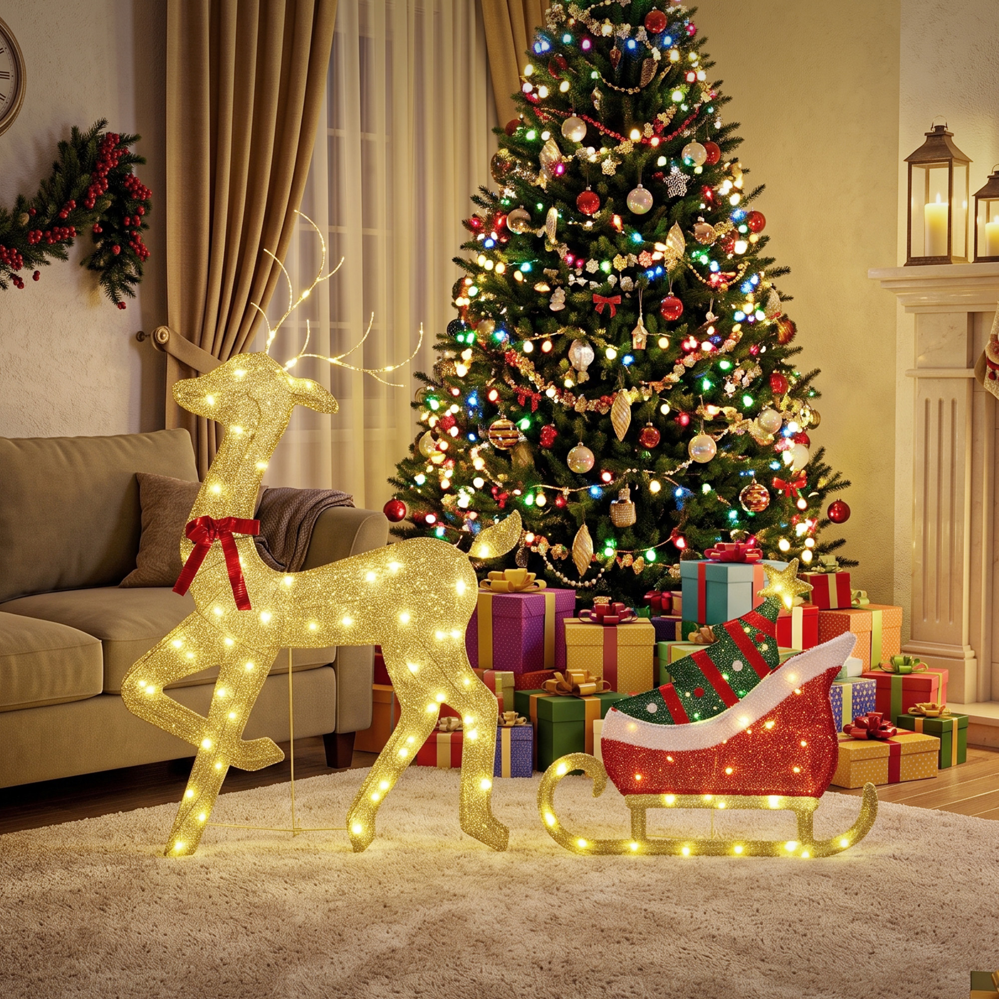 Renne et traîneau lumineux de Noël – 95 LED blanc chaud – Outsunny – vue 8
