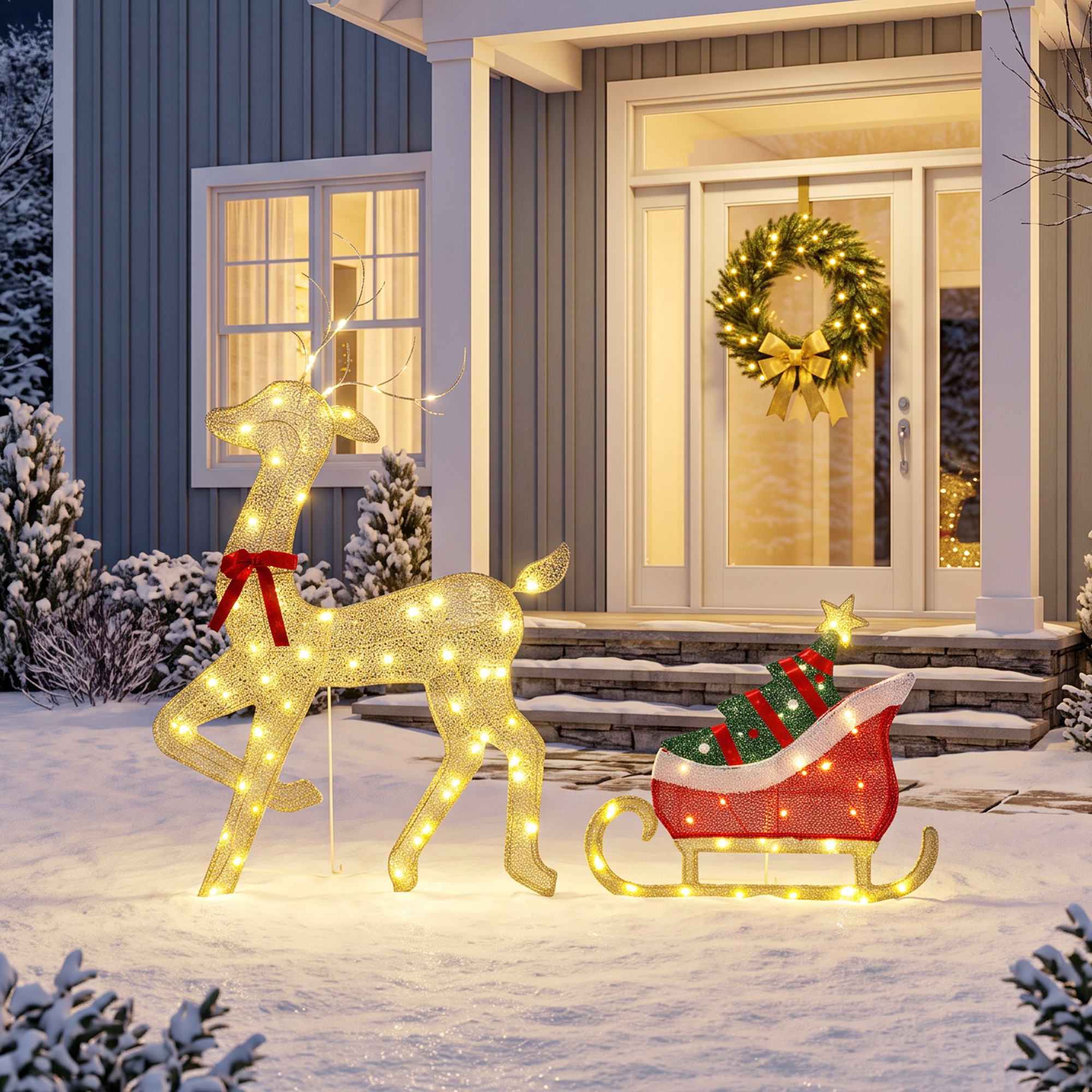 Renne et traîneau lumineux de Noël – 95 LED blanc chaud – Outsunny – vue supplémentaire