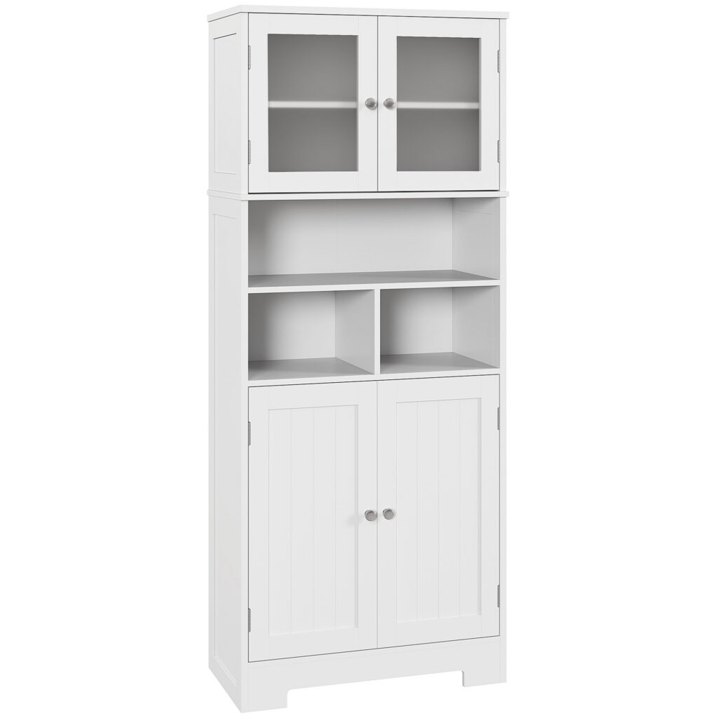Buffet Haut de Cuisine 4 Portes avec Niches & Étagères Réglables – 145,5 cm – Blanc