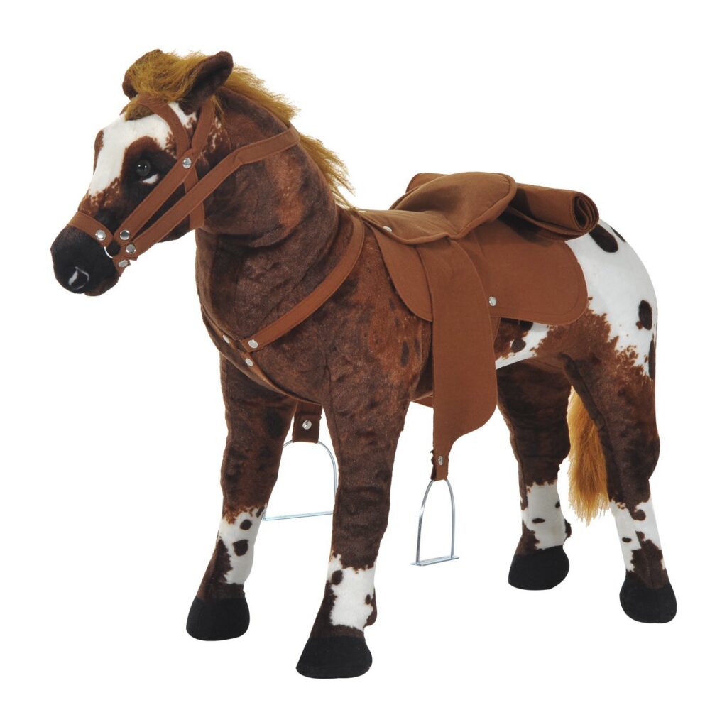 Cheval Géant en Peluche avec Sons, Selle & Étriers – Dès 2 Ans – Marron & Blanc
