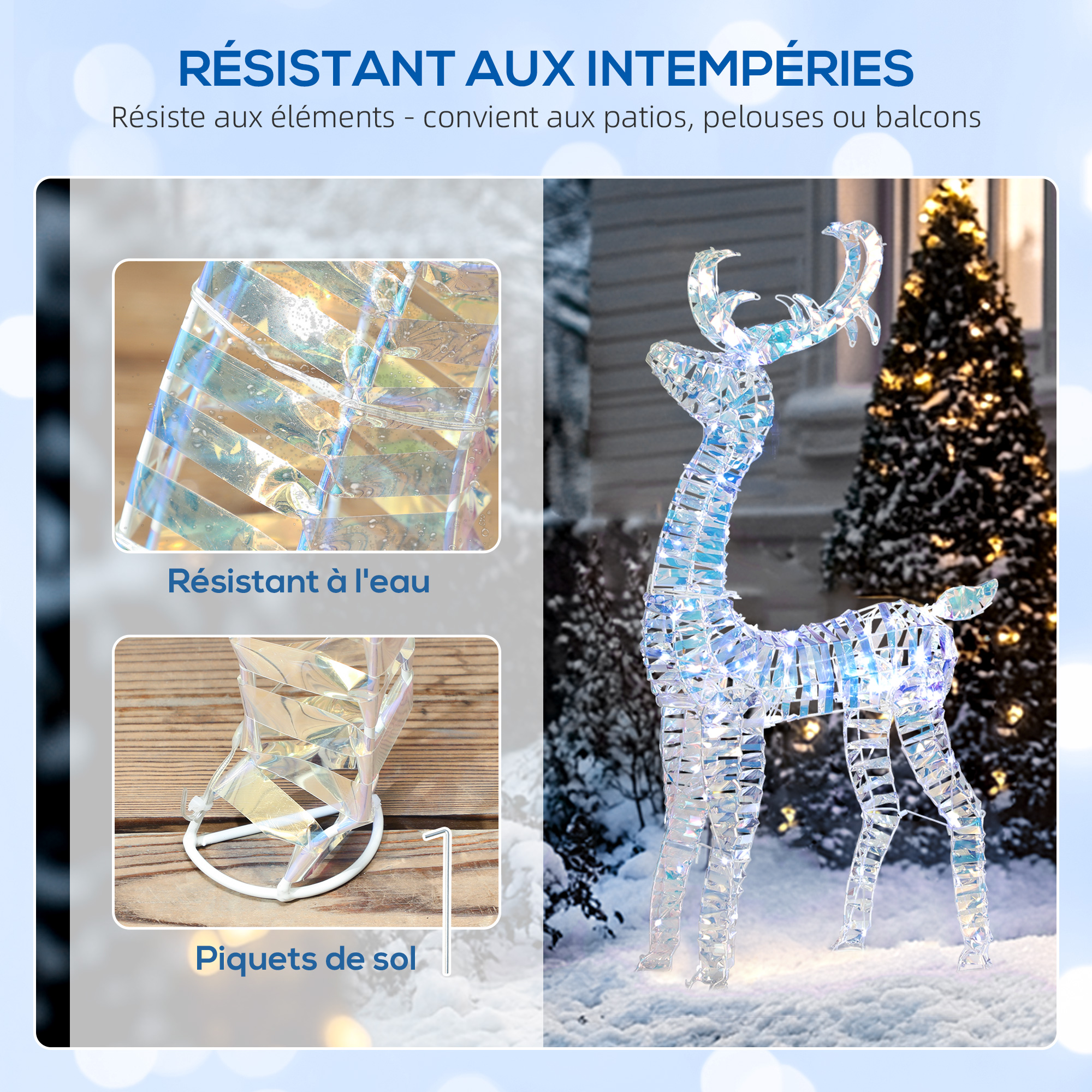 Renne et traîneau lumineux de Noël 115 cm – 170 LED blanc chaud – Outsunny – vue 6