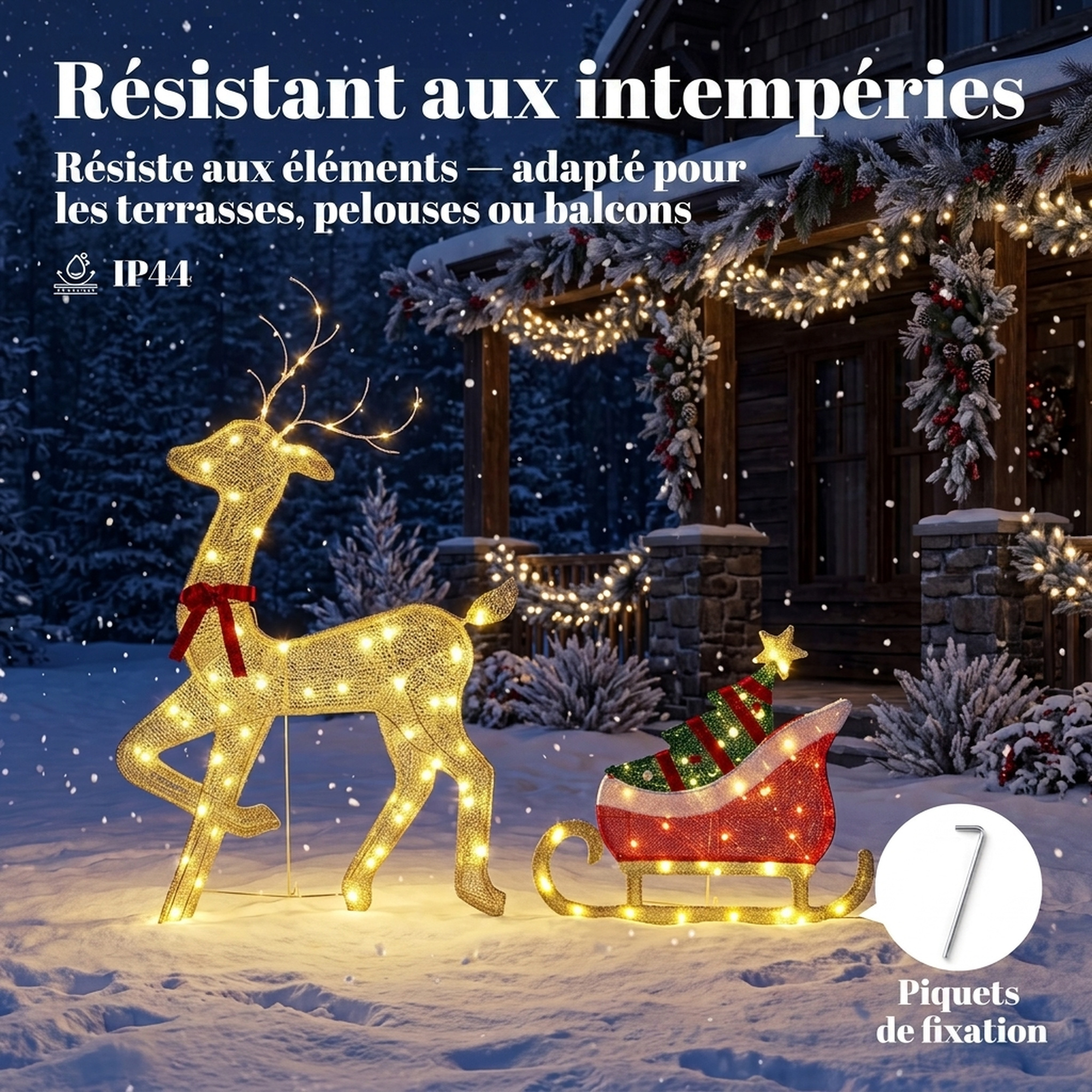 Renne et traîneau lumineux de Noël – 95 LED blanc chaud – Outsunny – vue 7