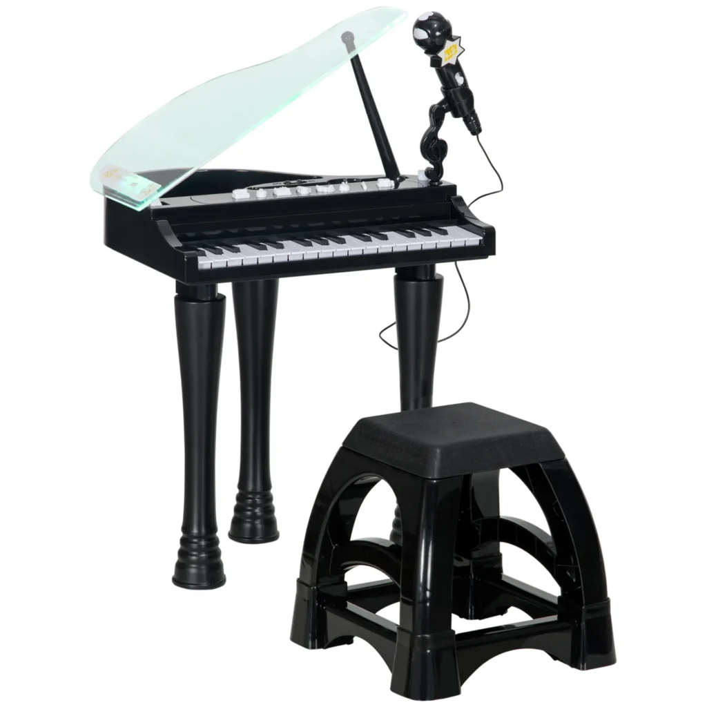 m du produit Piano à Queue Électronique Enfant 32 Touches avec Micro, LED & Tabouret – Noir