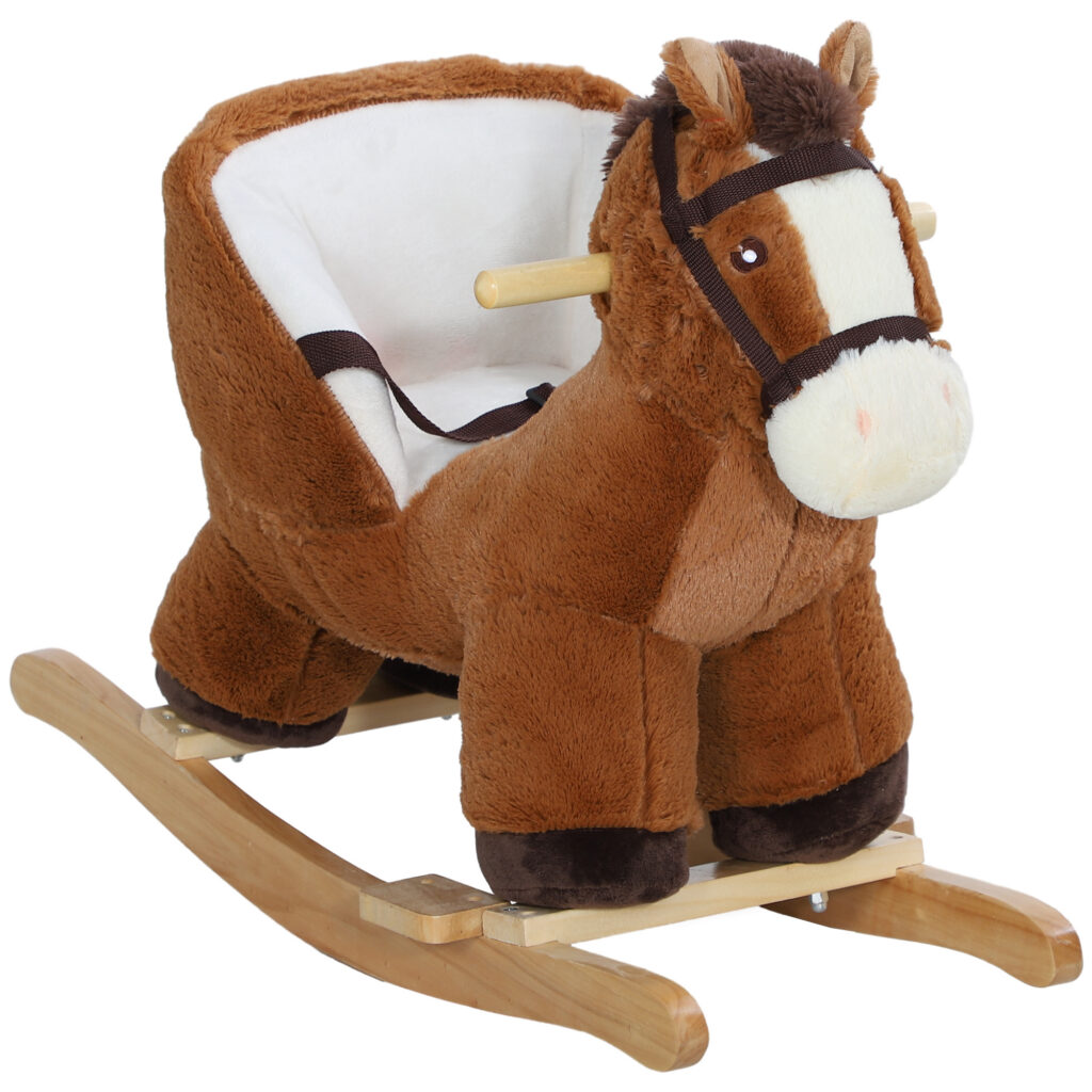 Cheval à Bascule Bébé avec Sons, Ceinture & Repose-Pieds – 18 à 36 Mois – Marron