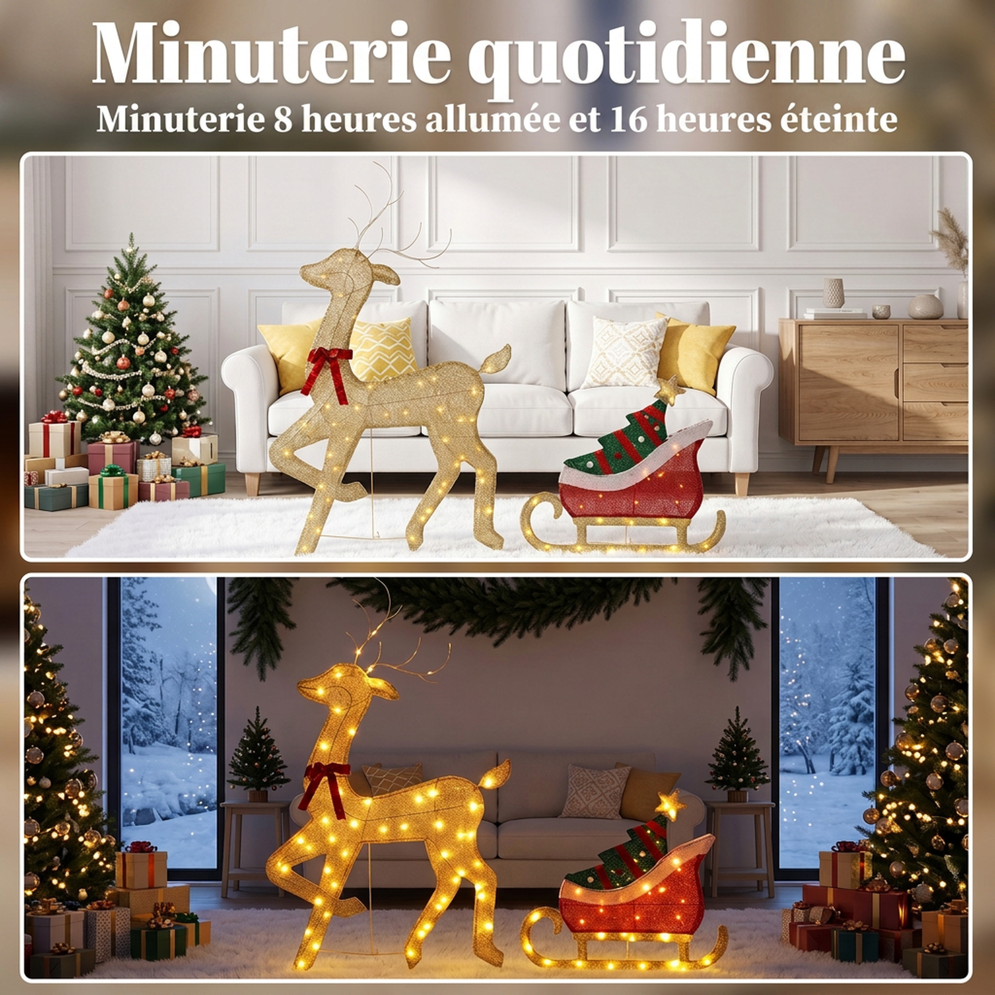 Renne et traîneau lumineux de Noël – 95 LED blanc chaud – Outsunny – vue 6