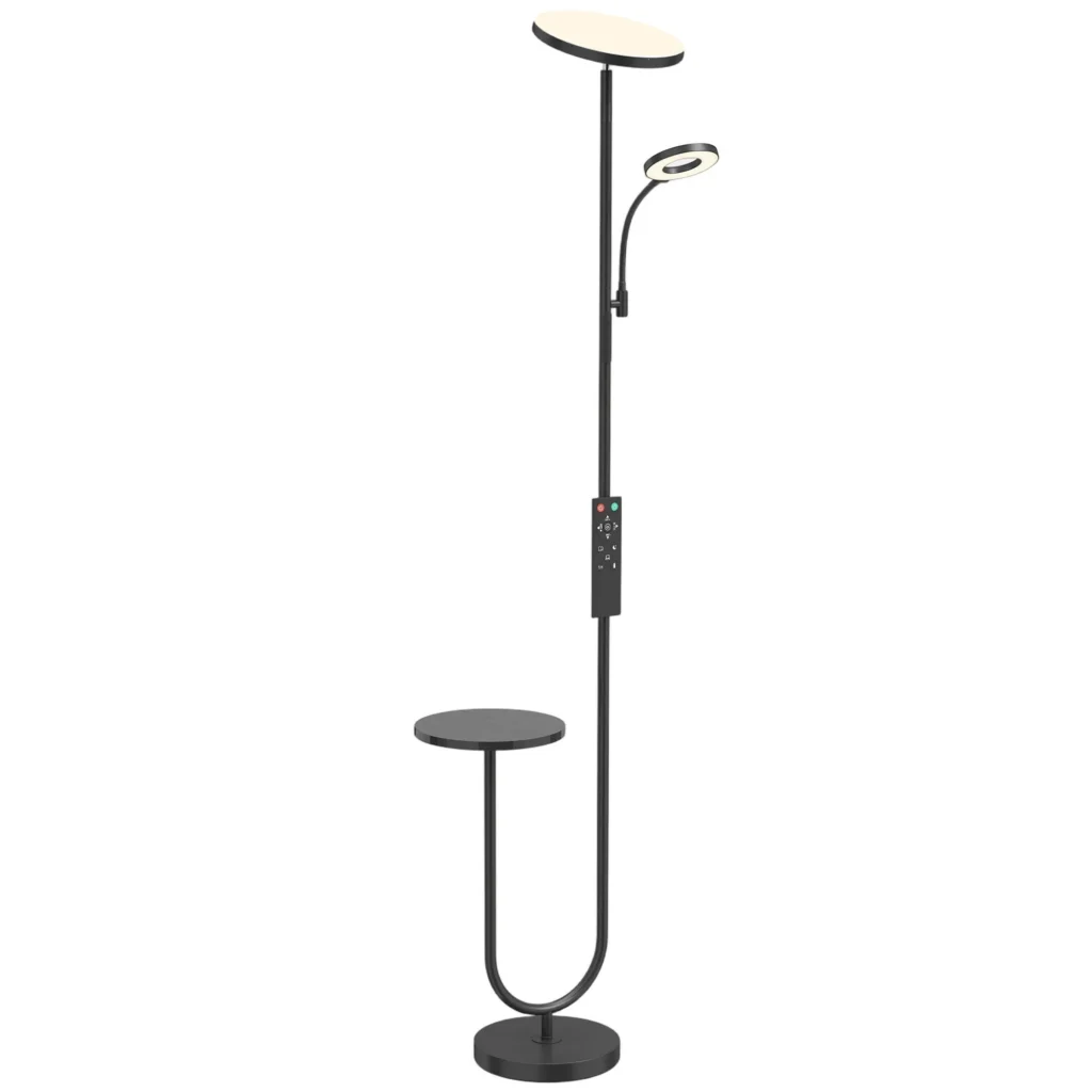 Lampadaire LED 42 W avec Liseuse, Télécommande & Tablette – Noir