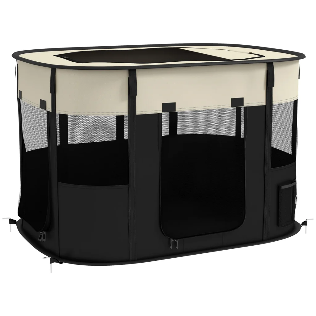 Parc enclos pliable pour chien chat petits animaux en tissu Oxford avec rangement 94 x 74 x 60 cm blanc crème et noir
