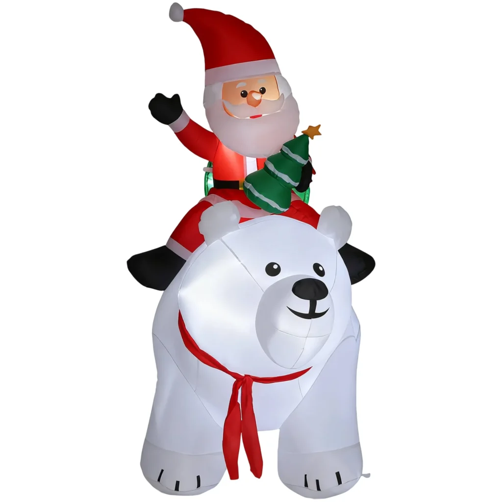 Père Noël gonflable sur ours polaire 200 cm avec 5 LED – Outsunny