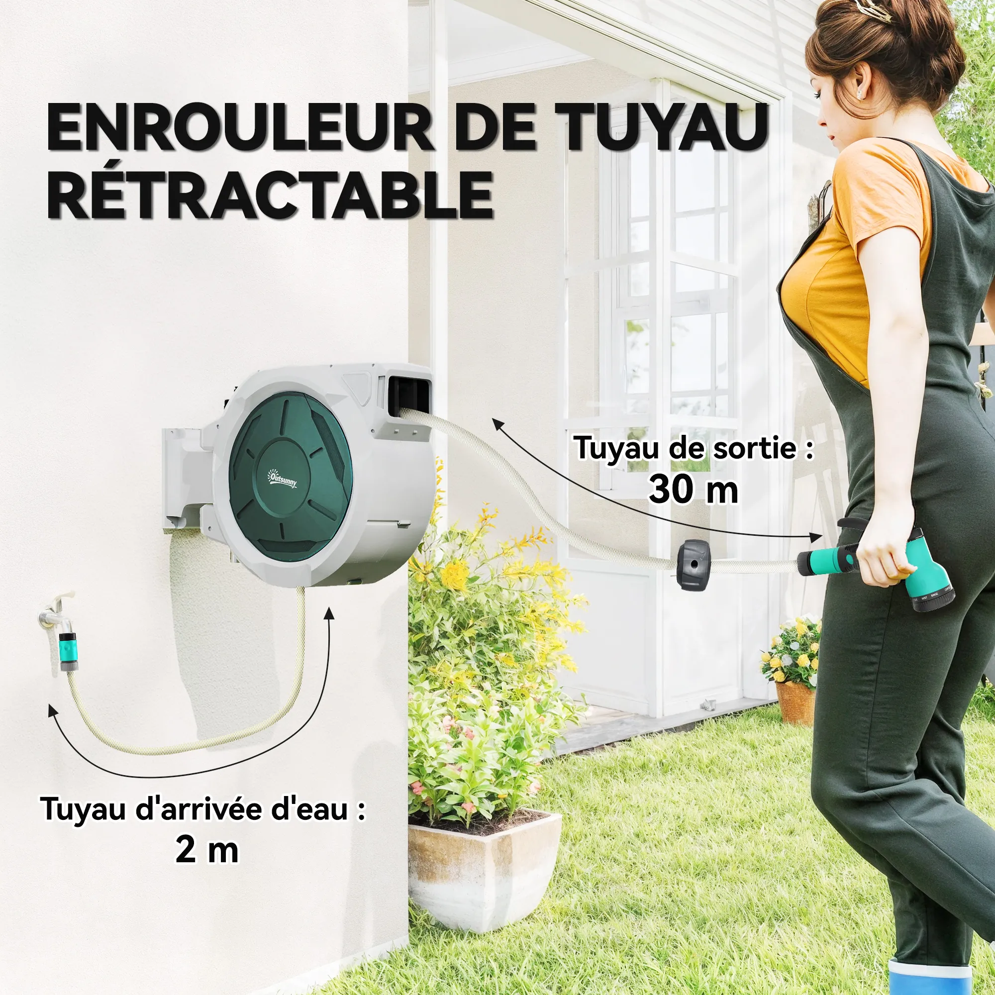 Enrouleur de tuyau d’arrosage automatique 30 m avec 7 Jets – Gris – vue de détail