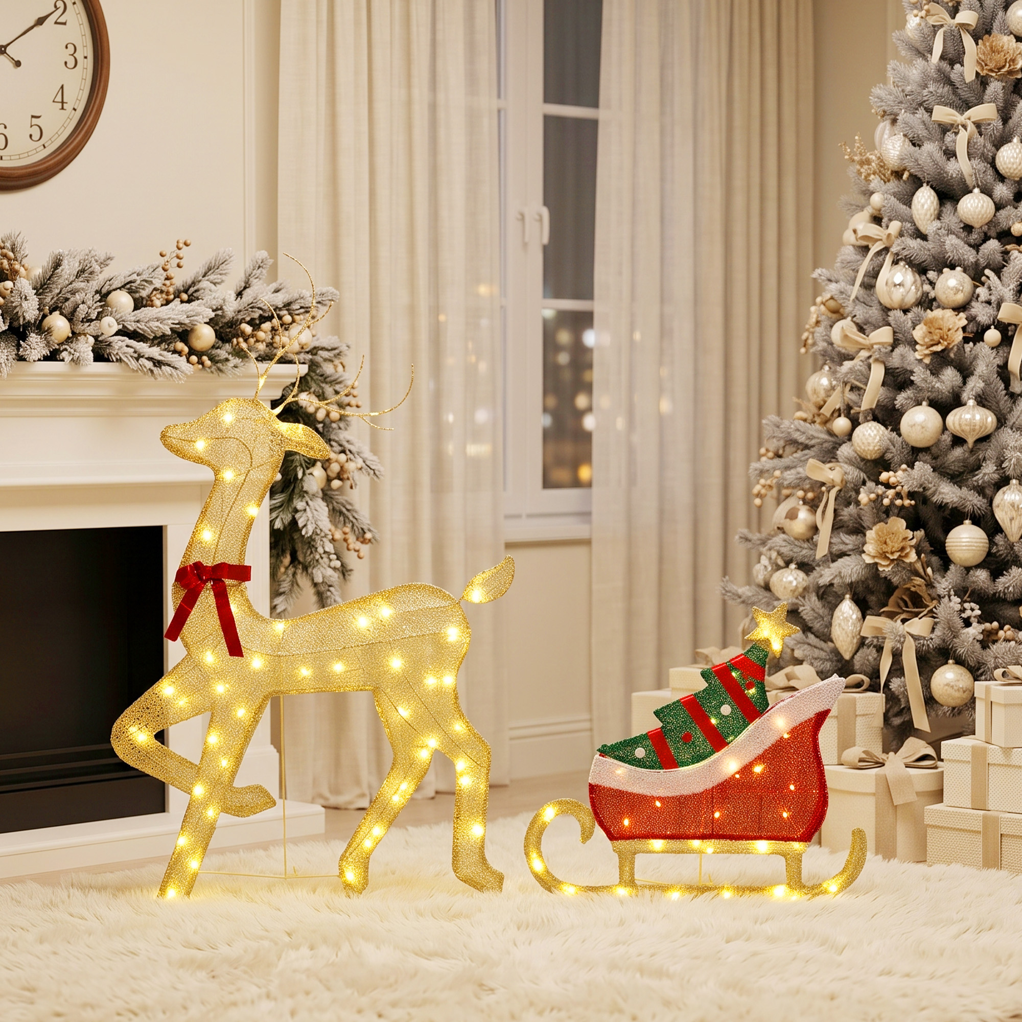 Renne et traîneau lumineux de Noël – 95 LED blanc chaud – Outsunny – vue 9