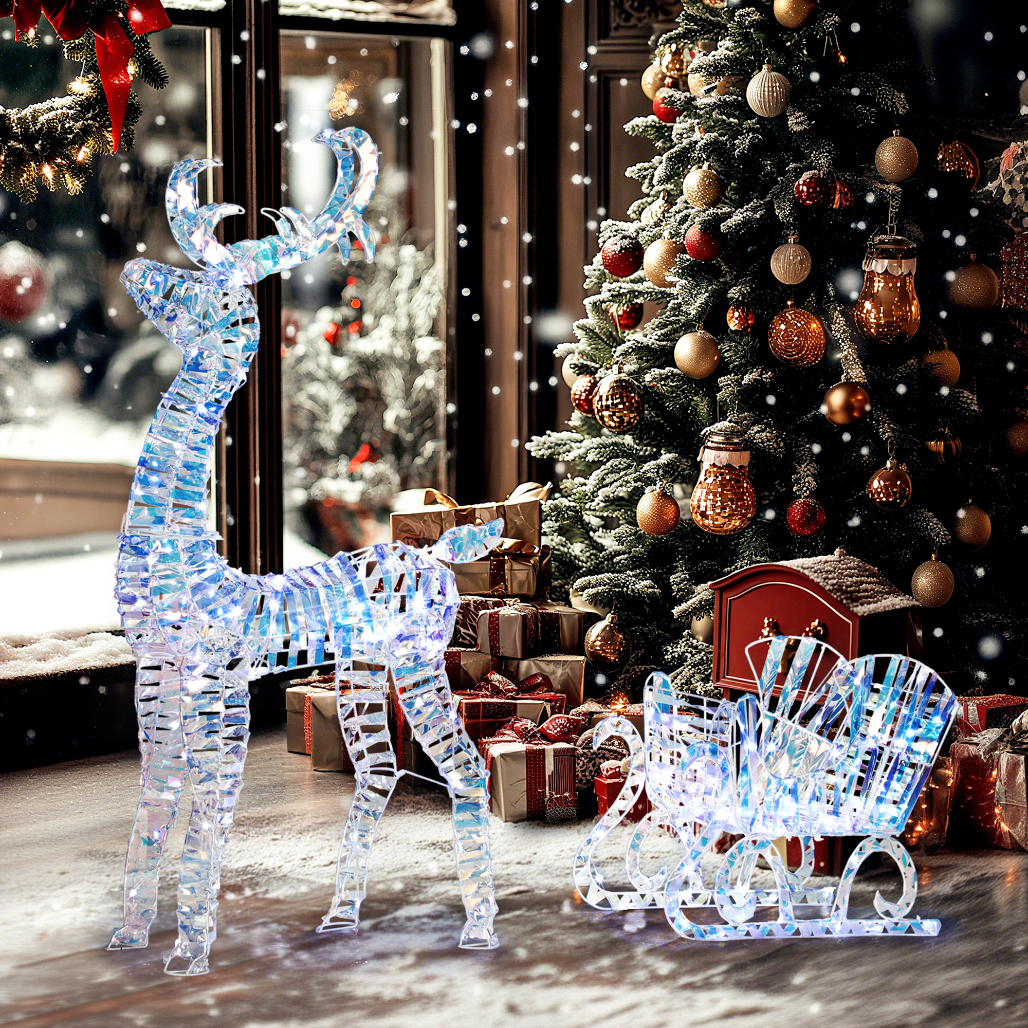 Renne et traîneau lumineux de Noël 115 cm – 170 LED blanc chaud – Outsunny – vue supplémentaire