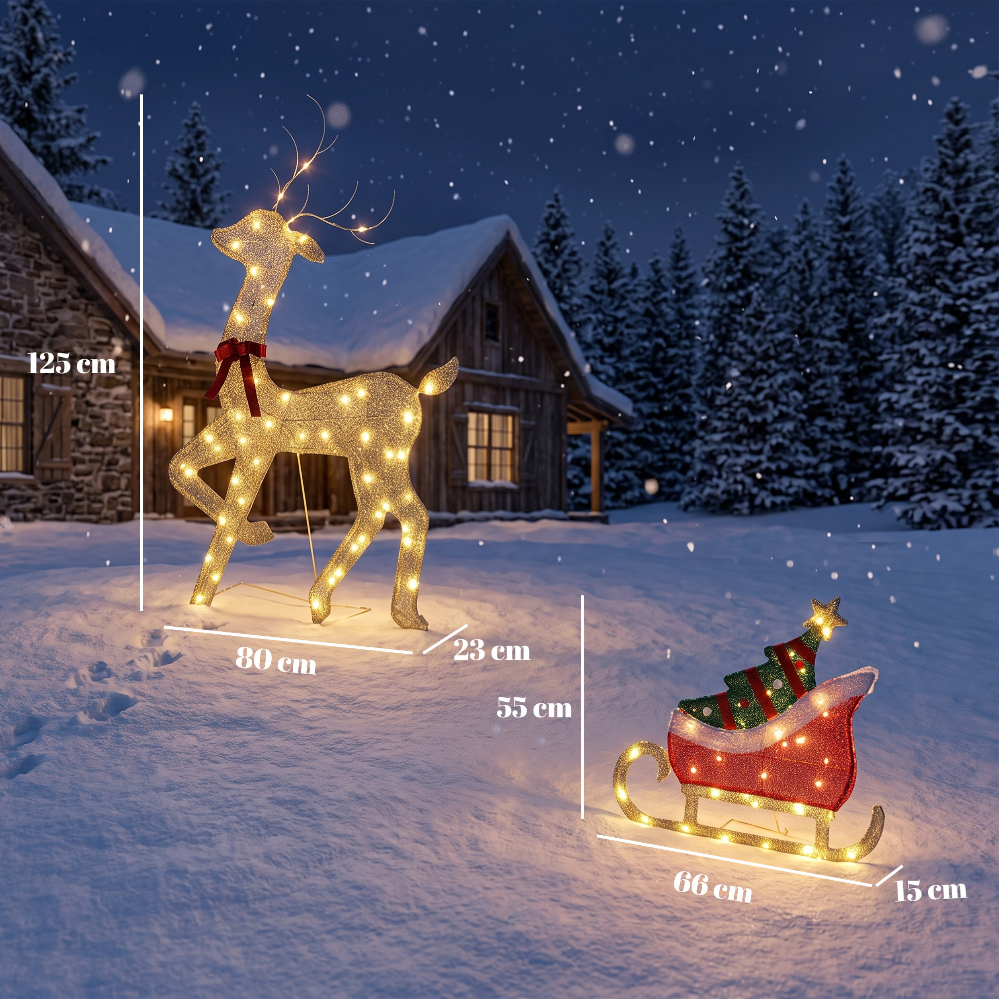 Renne et traîneau lumineux de Noël – 95 LED blanc chaud – Outsunny – autre vue