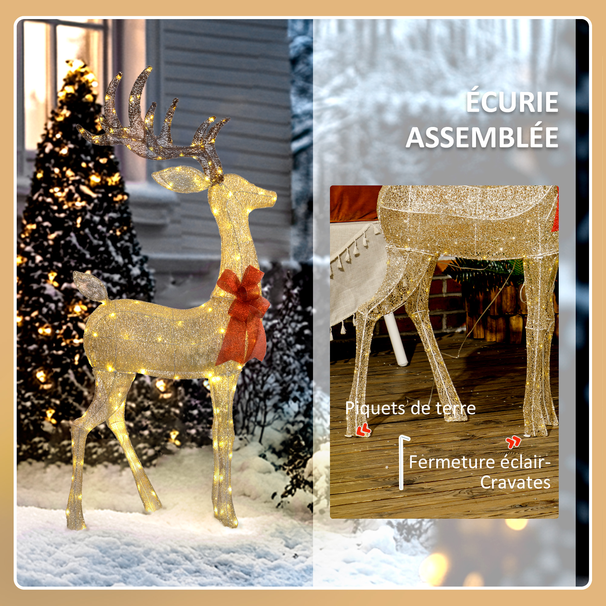 Renne lumineux de Noël 135 cm – 137 LED blanc chaud – Outsunny – vue 7