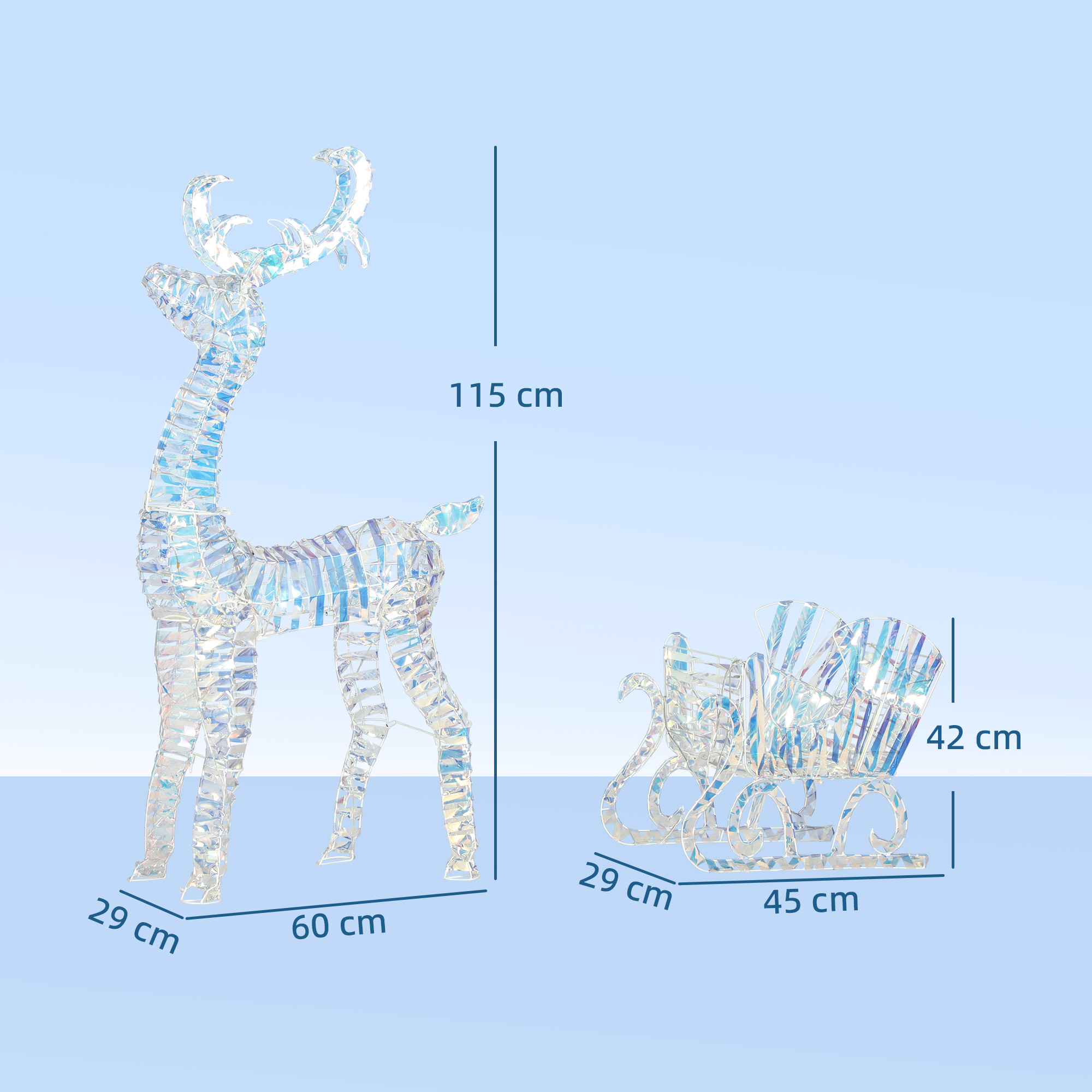 Renne et traîneau lumineux de Noël 115 cm – 170 LED blanc chaud – Outsunny – autre vue