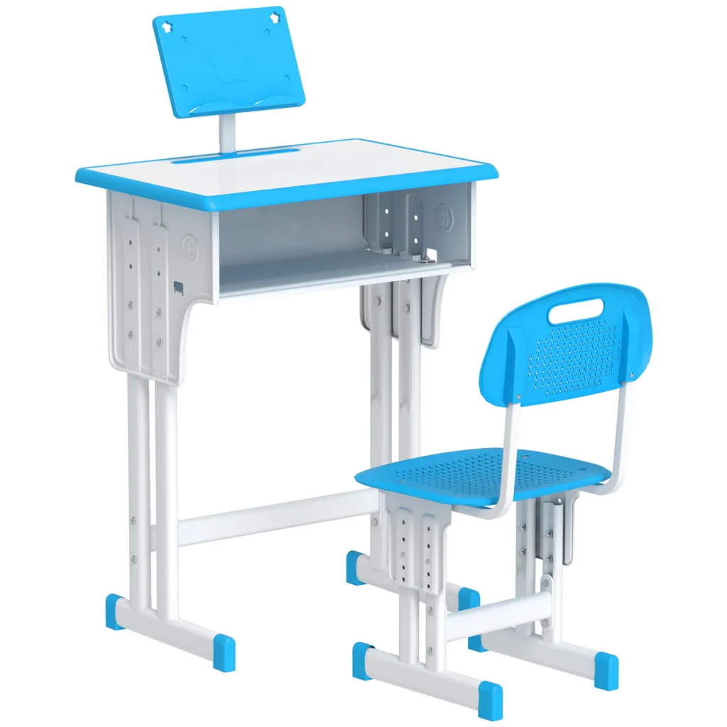 Bureau et Chaise Enfant Réglables avec Support de Lecture & Rangements – Bleu