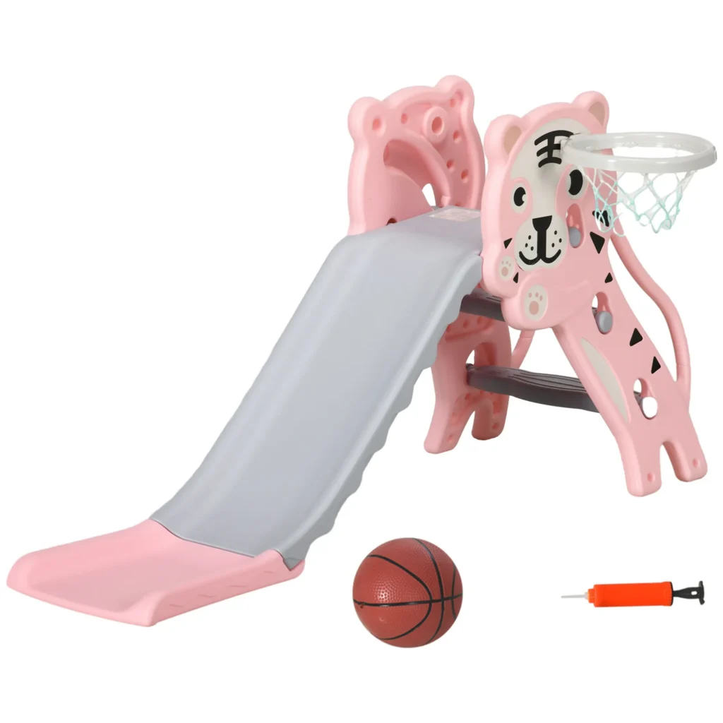 Toboggan Enfant Tigre Rose avec Panier de Basket – 18 à 36 Mois