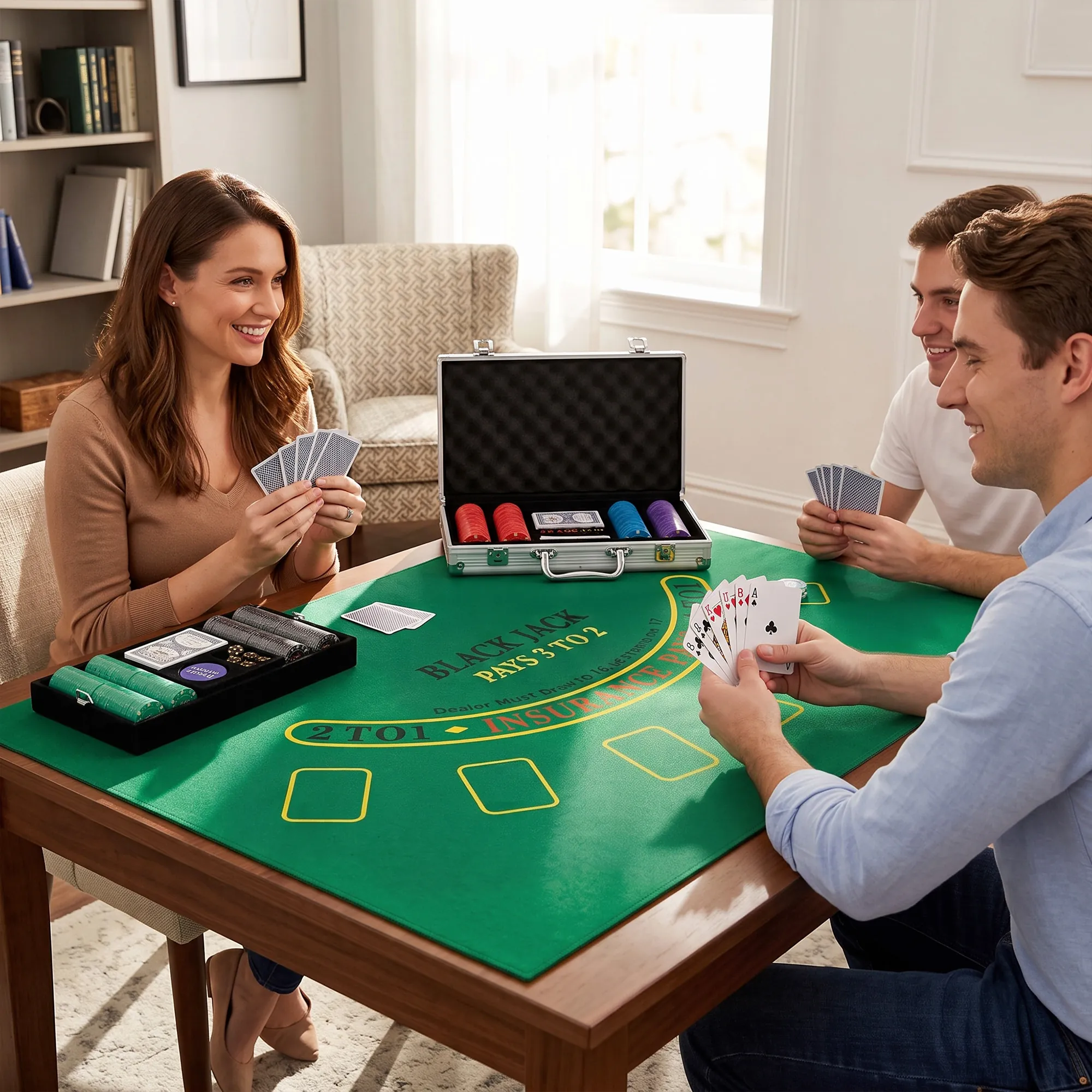 Mallette de poker argentée 500 jetons numérotés – Tapis 90 × 60 cm, cartes, dés et accessoires – Bild 10