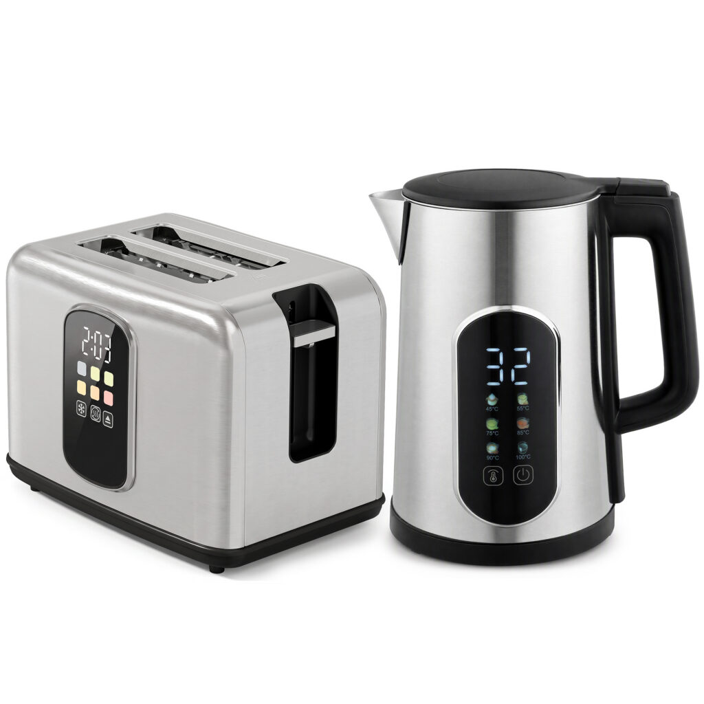 Ensemble Bouilloire 1,5 L 2200 W & Grille-Pain Tactile 2 Tranches – Inox Argenté
