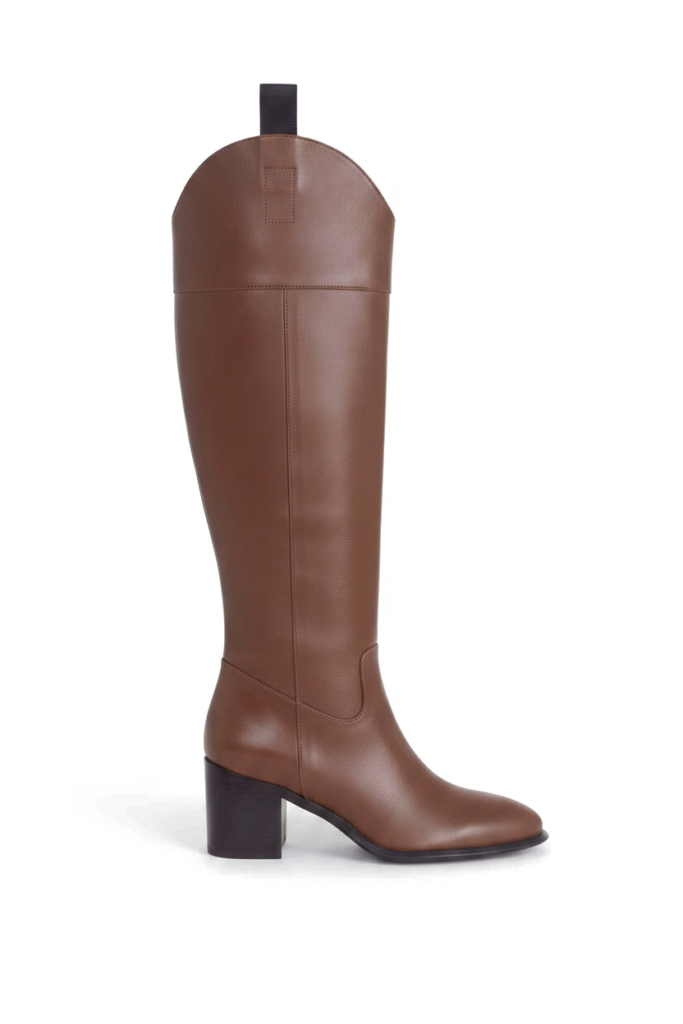 Frauenstiefel Cavalières Canna aus schwarzem Leder – Blockabsatz 6,5 cm