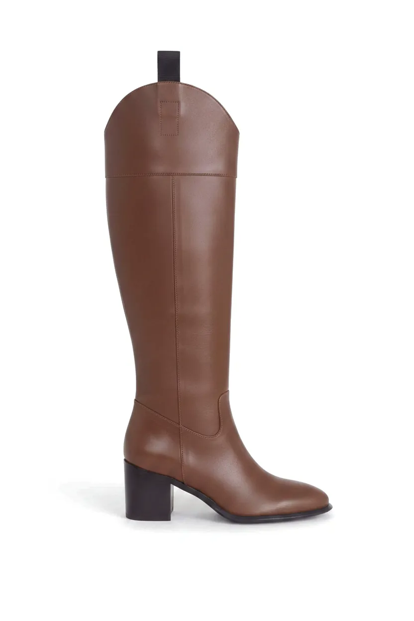 Frauenstiefel Cavalières Canna aus schwarzem Leder – Blockabsatz 6,5 cm