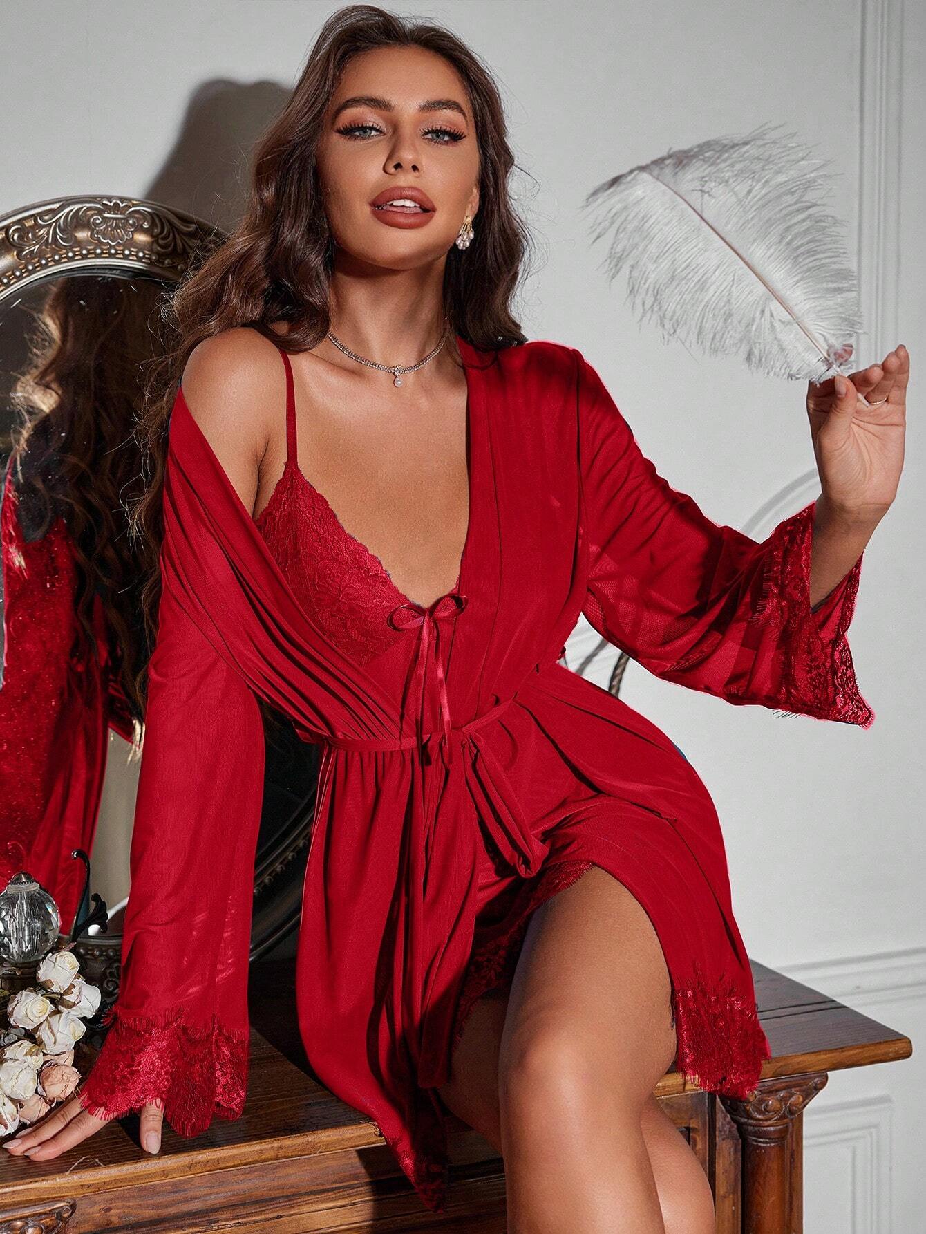HautHeat Ensemble pyjama femme uni avec dentelle – Lingerie de nuit élégante