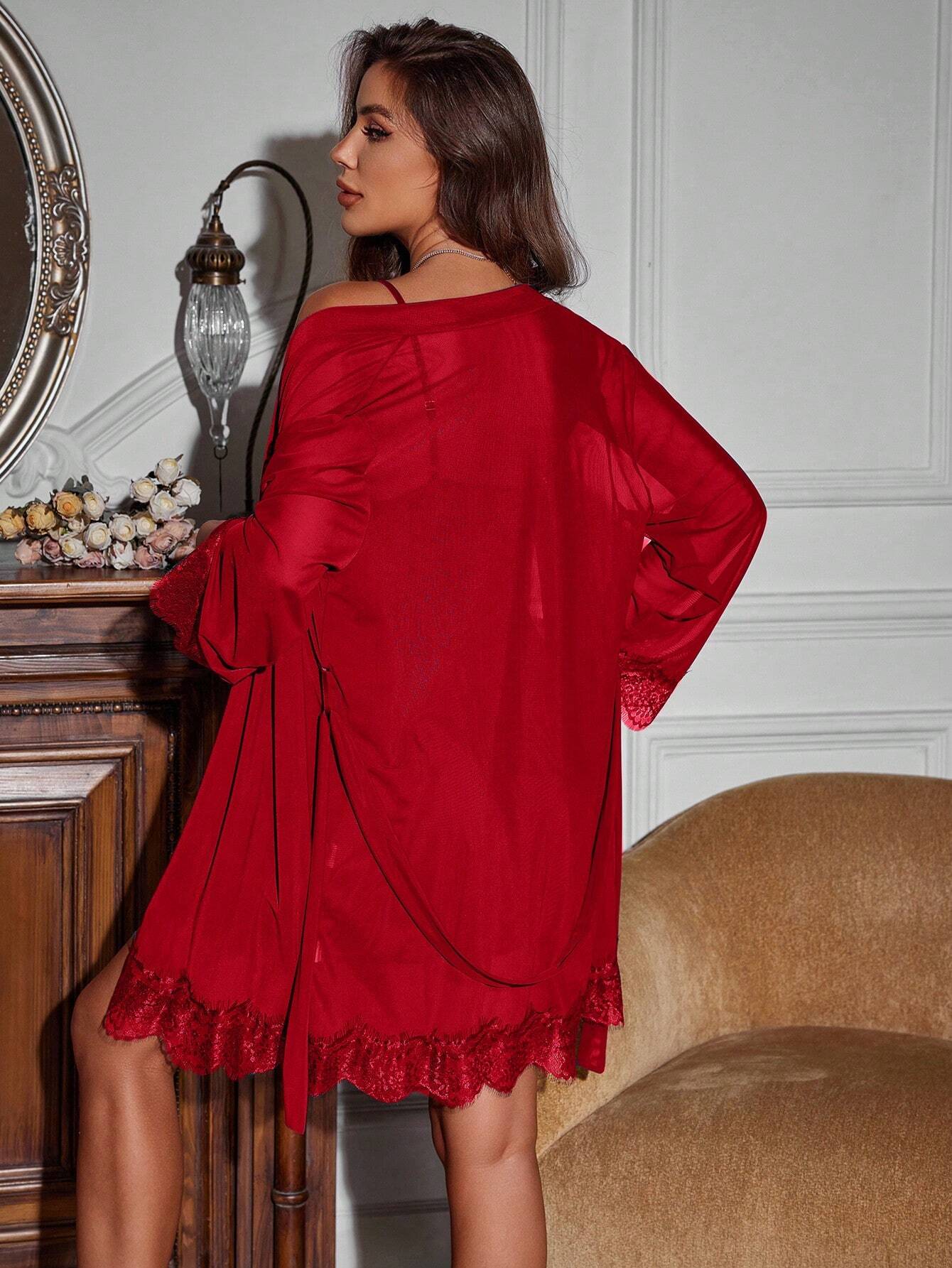 HautHeat Ensemble pyjama femme uni avec dentelle – Lingerie de nuit élégante