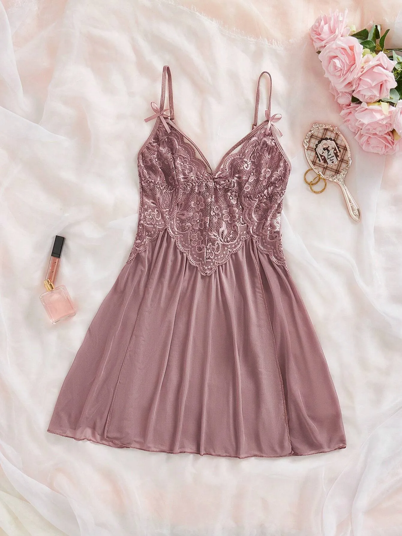Nuisette babydoll femme en dentelle contrastée – Lingerie de nuit sans string