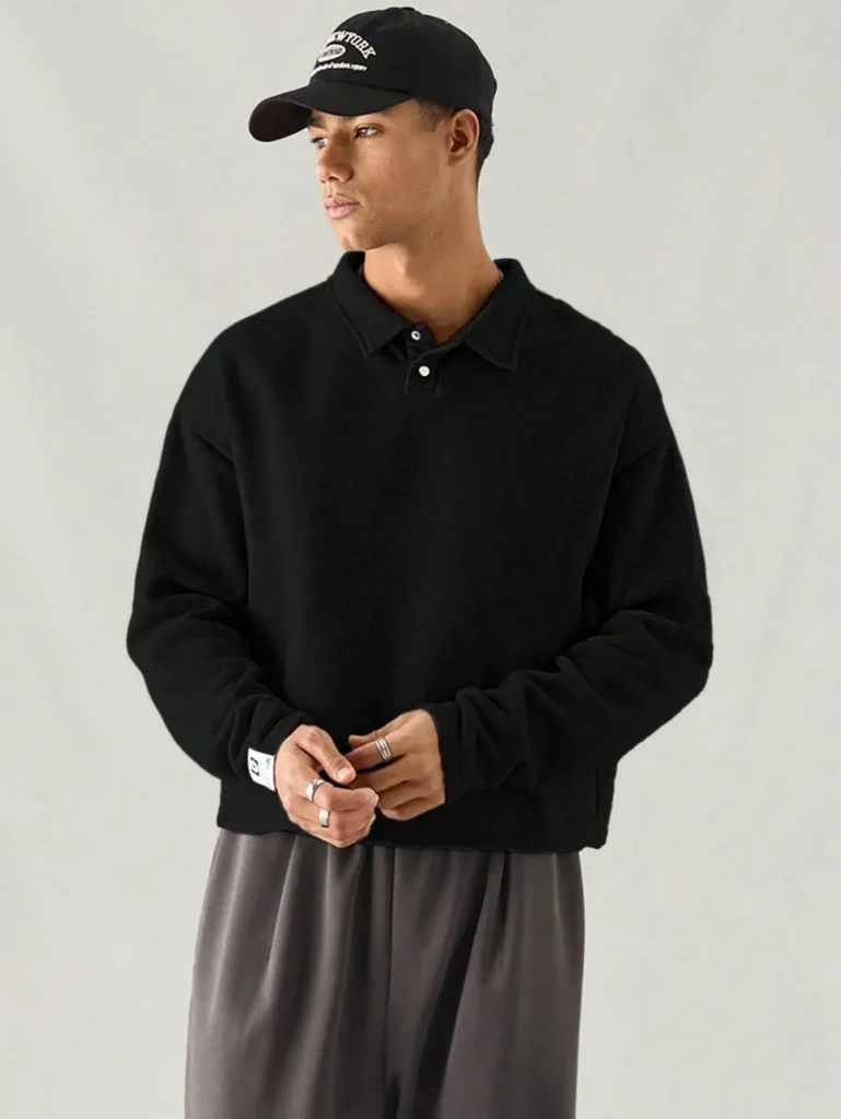 Polo Homme en Maille à Demi-Boutons – Coupe Ample - Noir