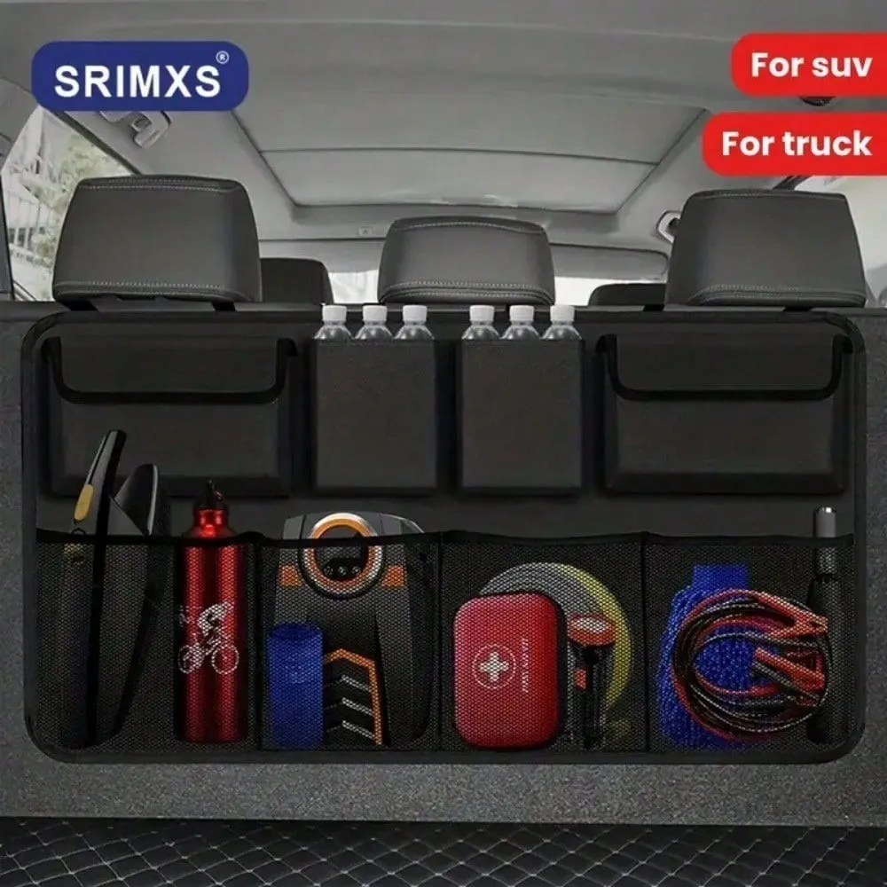 Organisateur de coffre voiture suspendu – 8 grandes poches de rangement, pliable et imperméable pour SUV - Noir / Taille Unique
