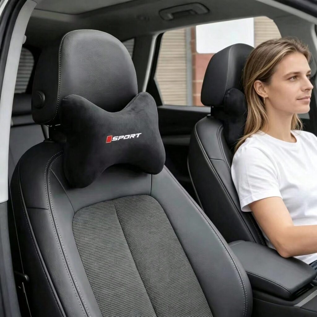 Coussin appui-tête voiture en velours doux – Soutien cervical confortable, design sport noir - sportif / Noir / Taille Unique