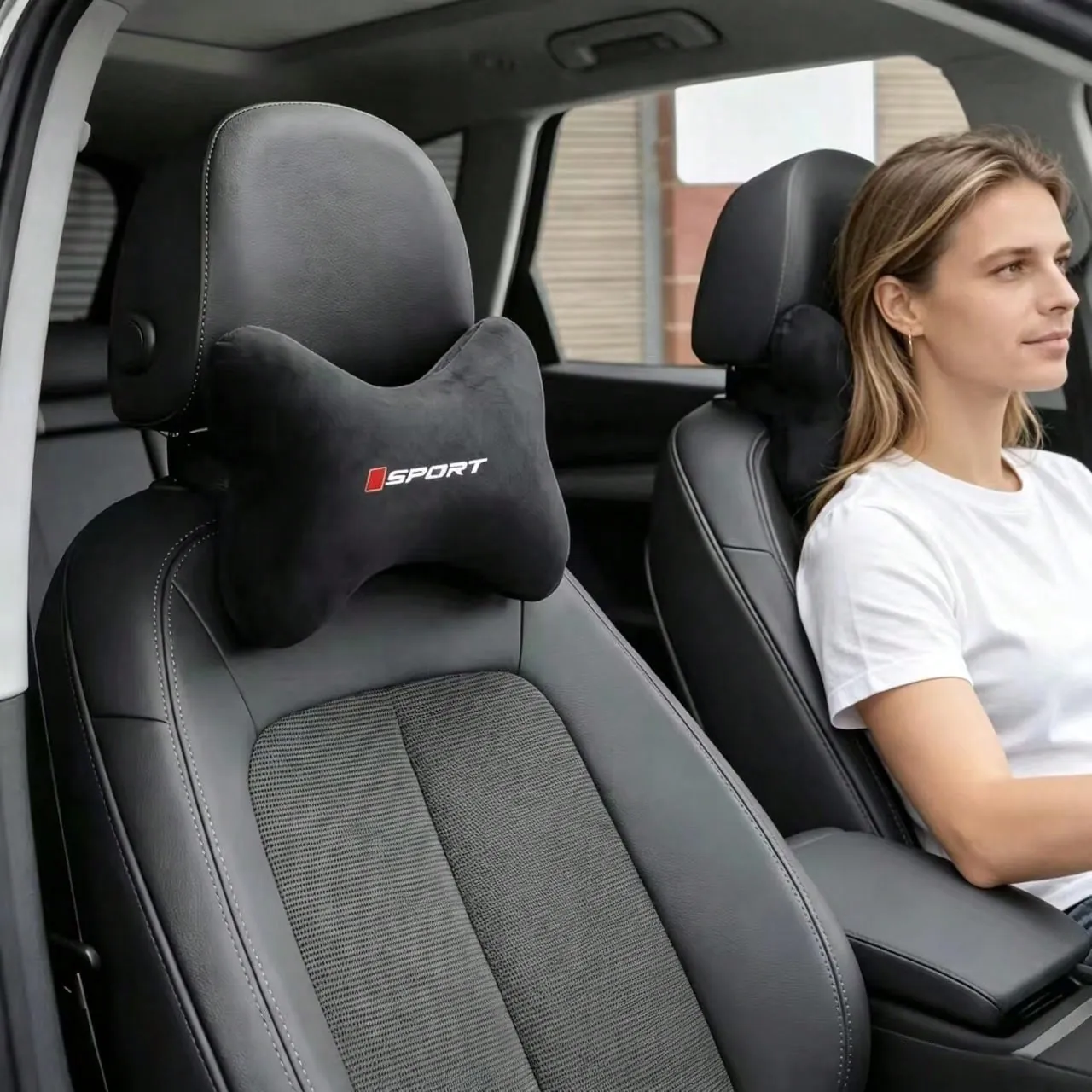 Coussin appui-tête voiture en velours doux – Soutien cervical confortable, design sport noir - sportif / Noir / Taille Unique