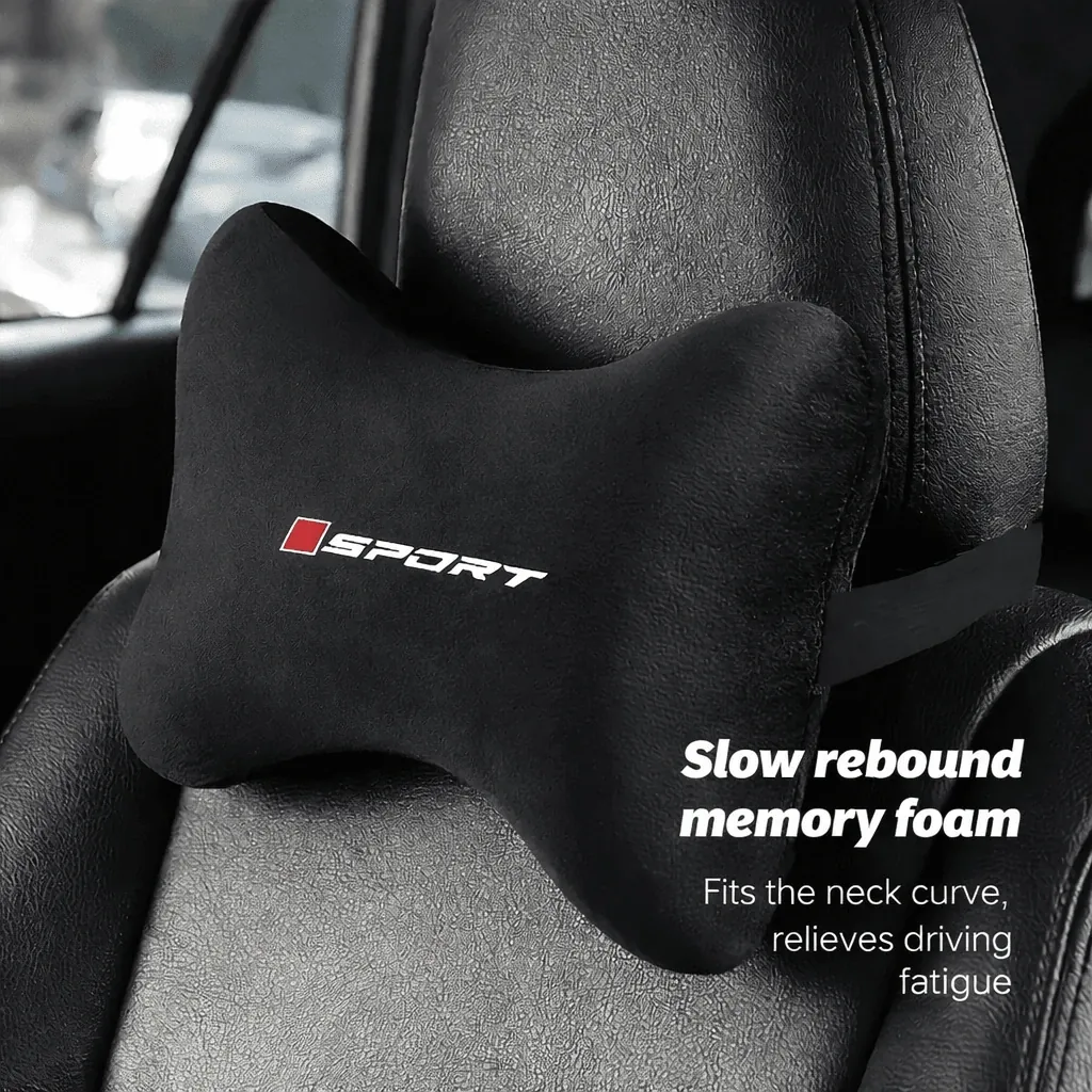 Coussin appui-tête voiture en velours doux – Soutien cervical confortable, design sport noir
