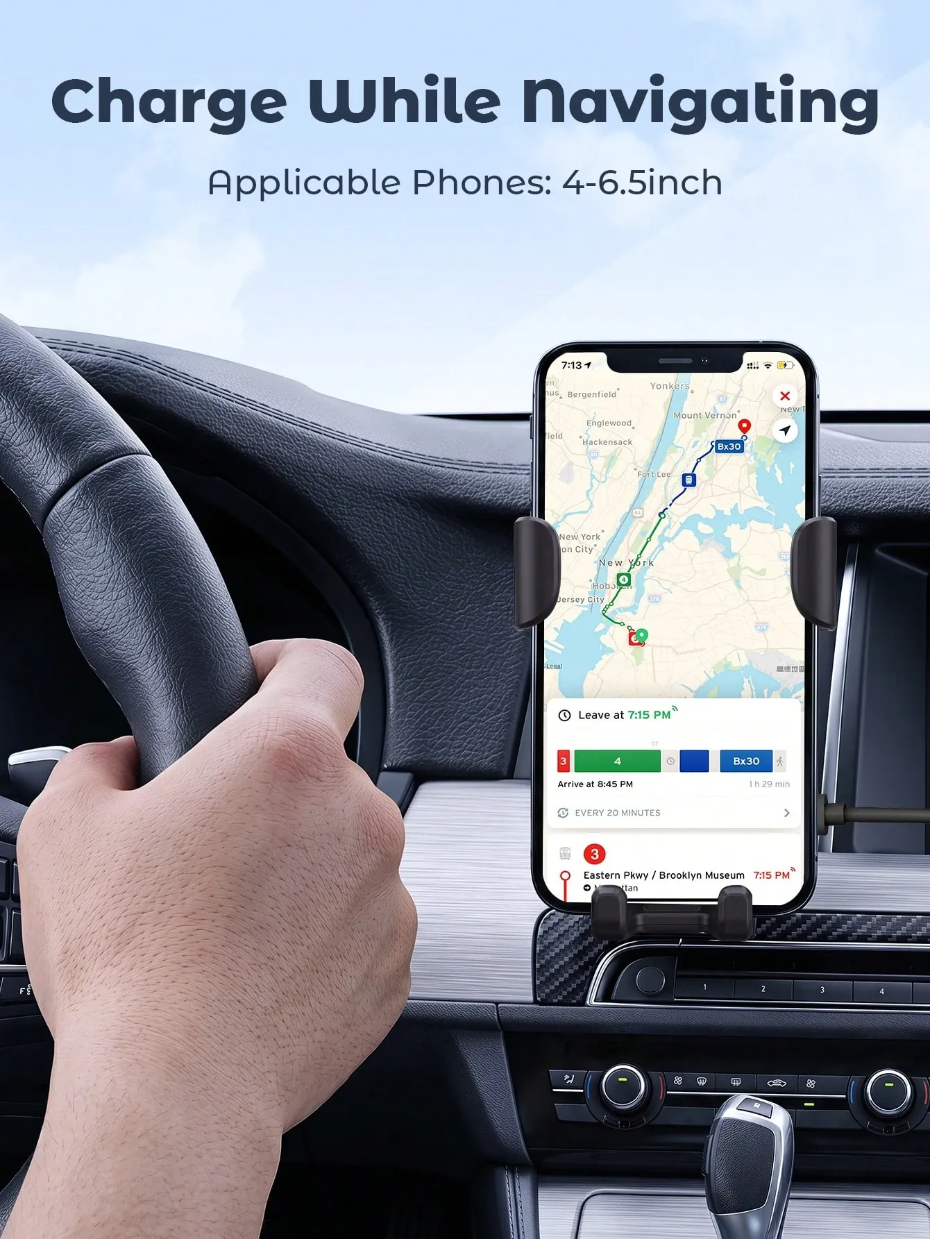 Autofahrschale mit kabellosem Ladegerät Qi 15W – Automatische Befestigung, Befestigung der Belüftungsgitter