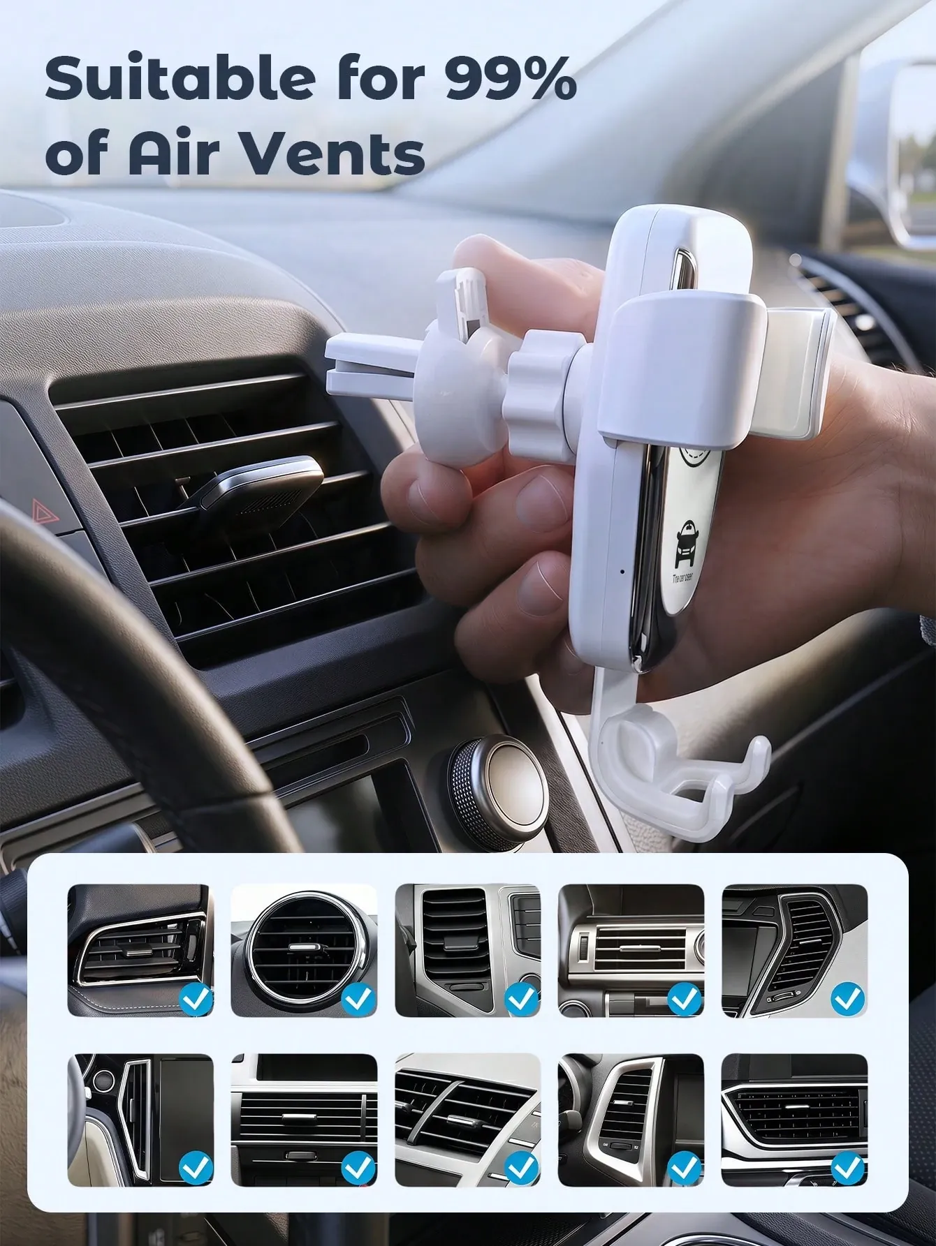 Autofahrschale mit kabellosem Ladegerät Qi 15W – Automatische Befestigung, Befestigung der Belüftungsgitter
