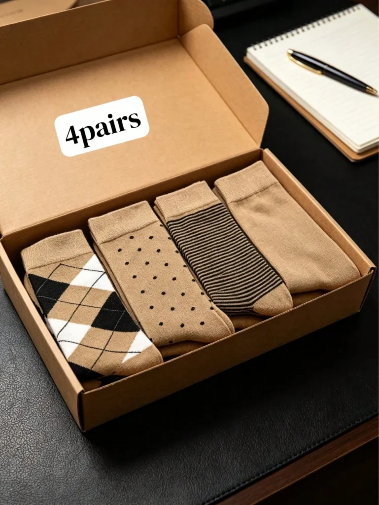 Coffret cadeau de 4 paires de chaussettes homme – Style britannique chic