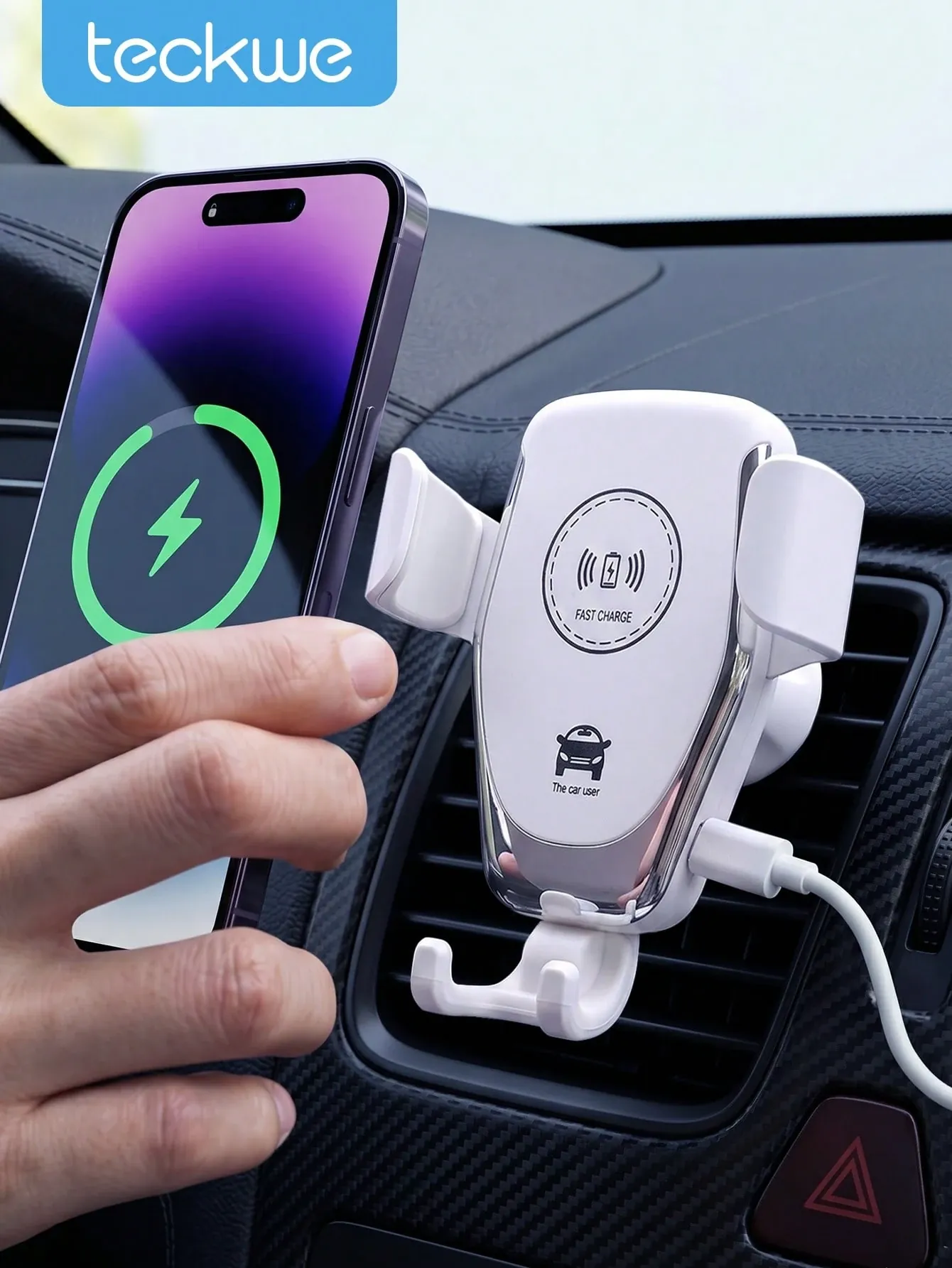 Support téléphone voiture avec chargeur sans fil Qi 15W – Serrage automatique, fixation grille d'aération - Chargement sans fil / Taille Unique