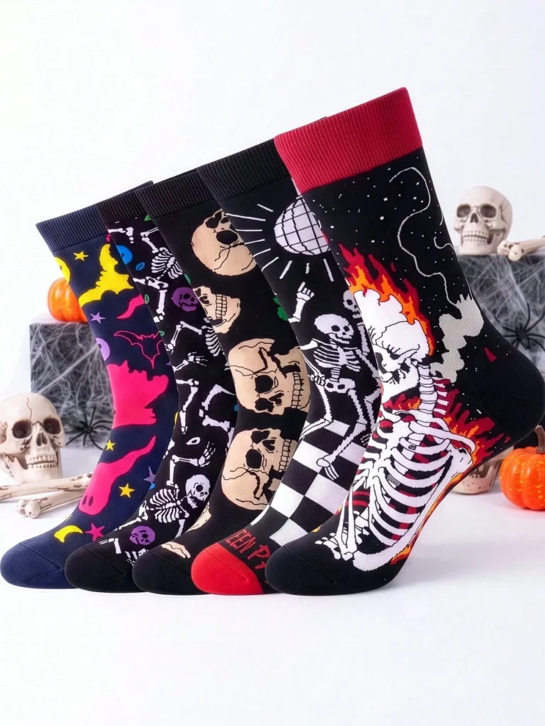 Set van 5 paar gothische punk-sokken voor heren – Donker streetwear-stijl