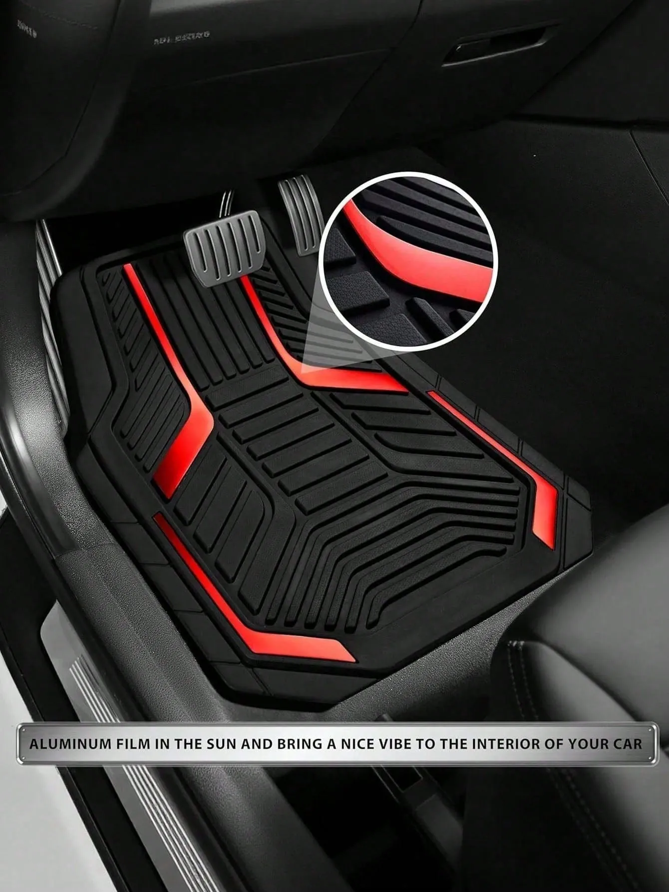 Universelle rutschfeste Autolaufmatten – Set von 4, geometrischer Design in Rot und Schwarz