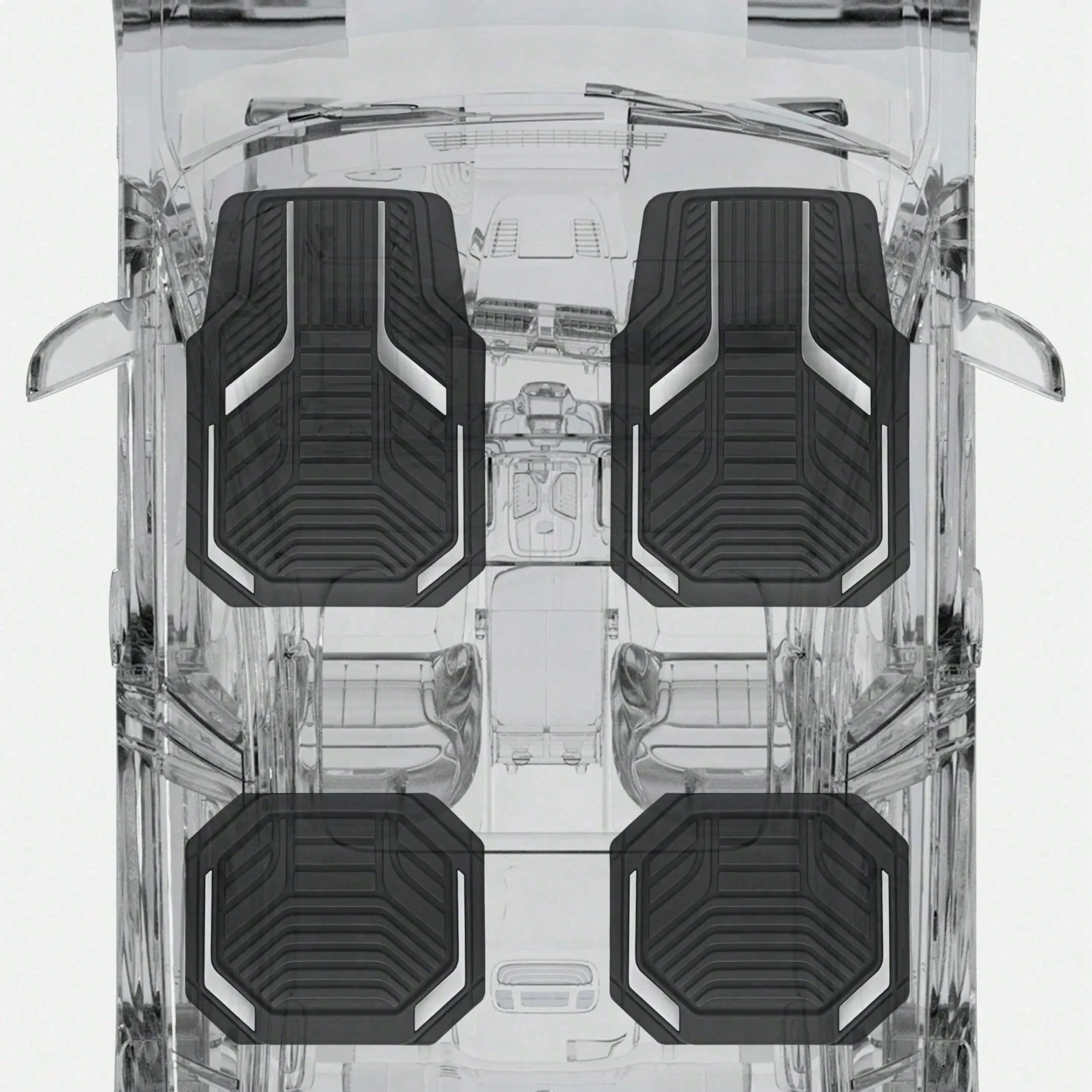 Universelle rutschfeste Autolaufmatten – Set von 4, geometrischer Design in Rot und Schwarz