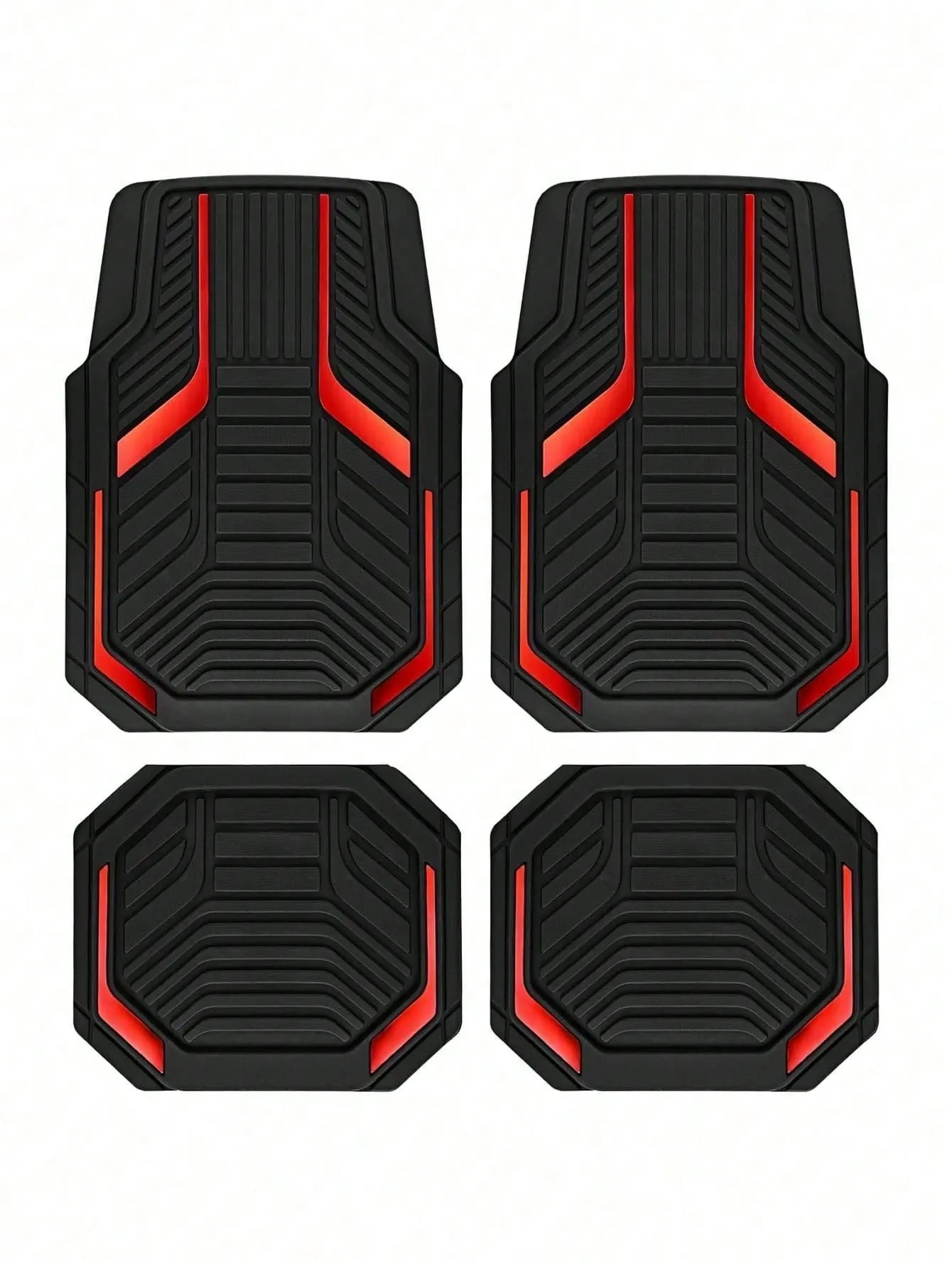 Universelle rutschfeste Autolaufmatten – Set von 4, geometrischer Design in Rot und Schwarz