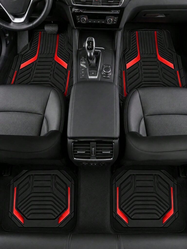 Universelle rutschfeste Autolaufmatten – Set von 4, geometrischer Design in Rot und Schwarz - A / Mehrfarbig