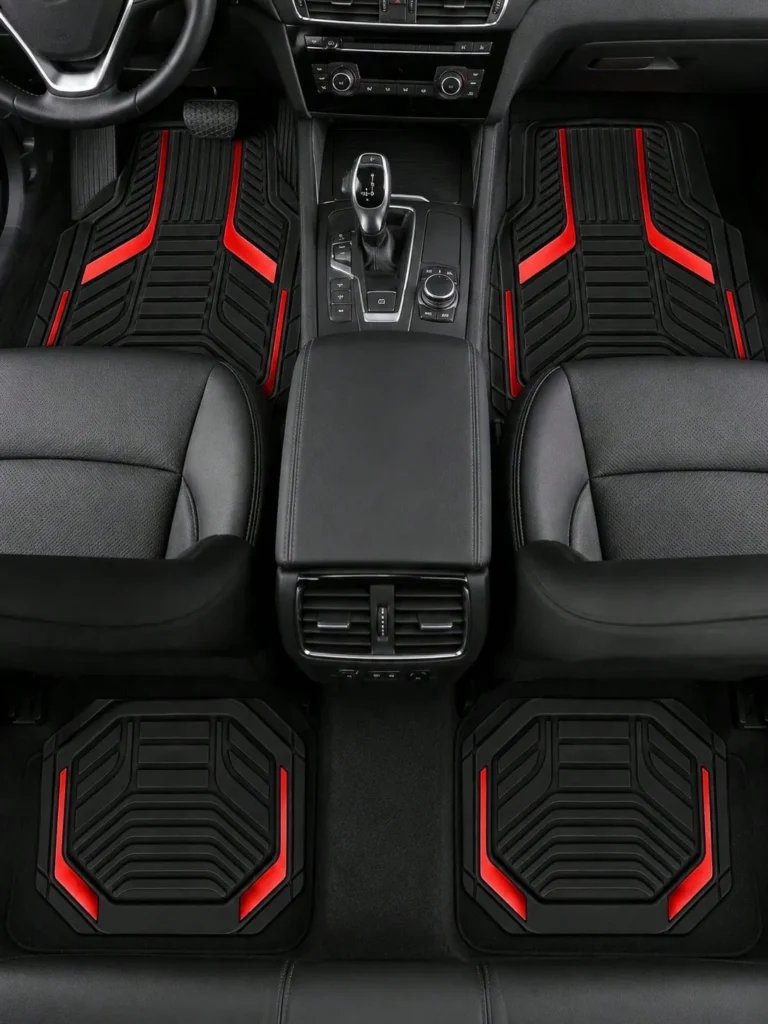 Tapis de sol voiture universels antidérapants – Lot de 4, design géométrique rouge et noir - A / Multicolore