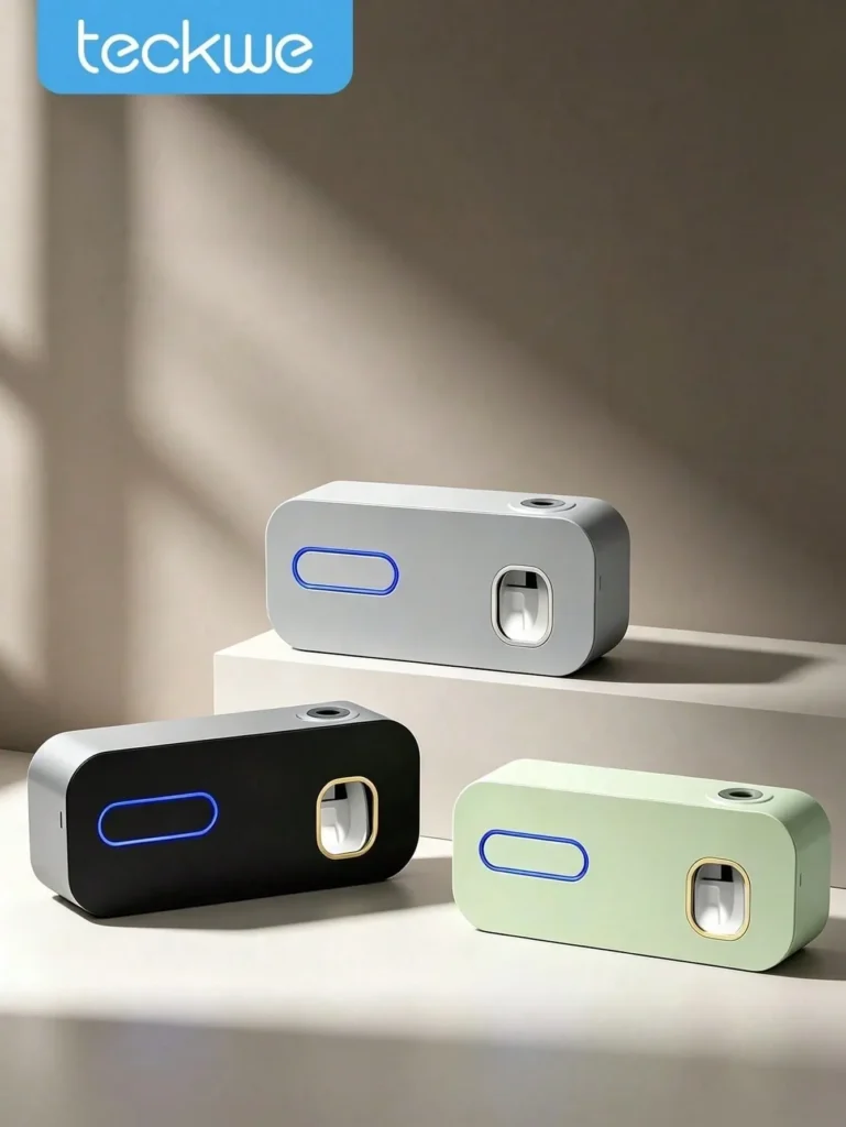 Support de brosses à dents mural Teckwe avec stérilisation et distributeur de dentifrice automatique – USB - taille unique