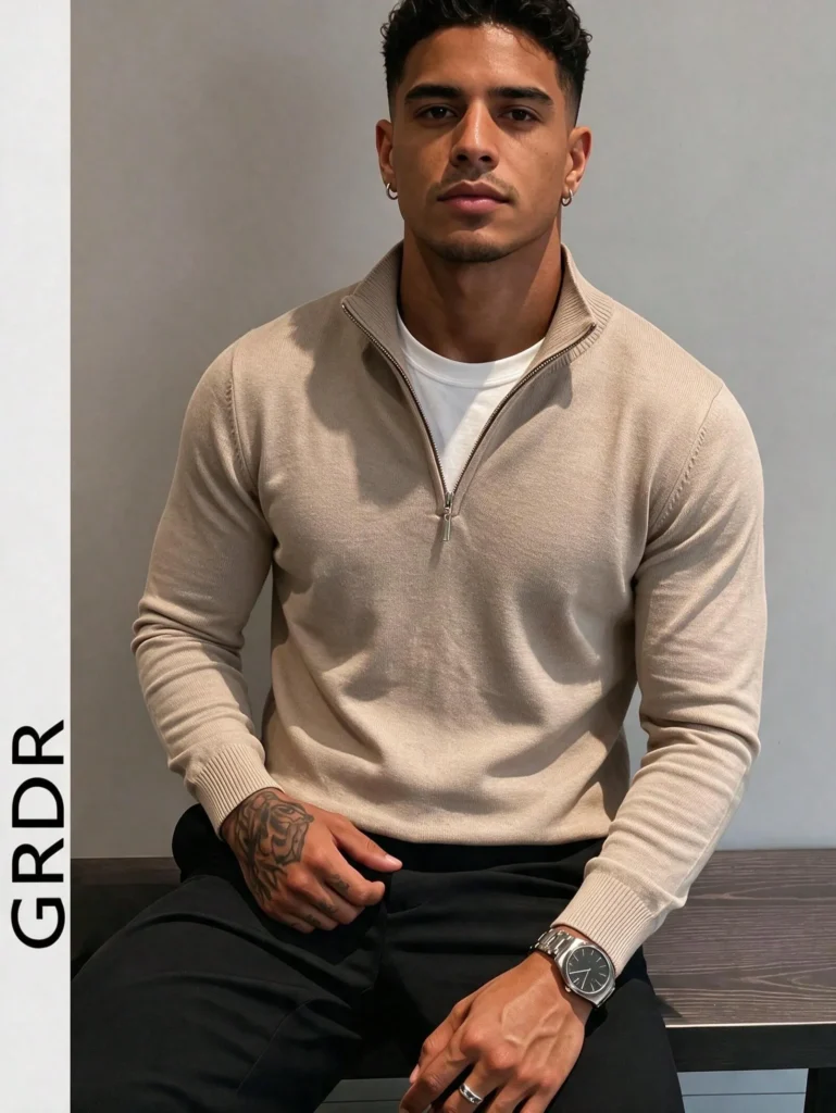 Pull Homme à Col V Zippé – Maille Confortable